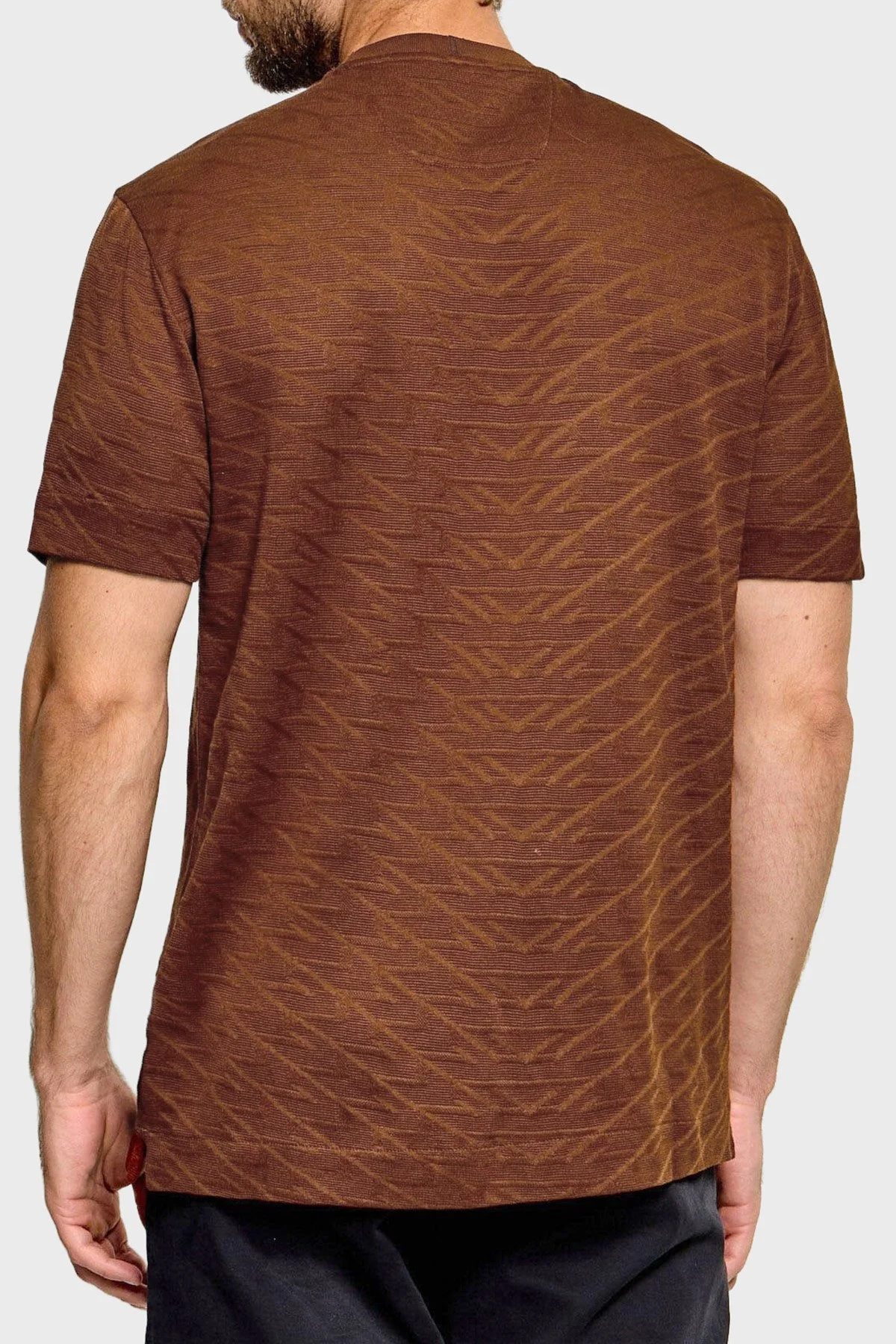 Boss Jakarlı Logolu Regular Fit Bisiklet Yaka Erkek T Shirt 50565175 214 Kahve - 3