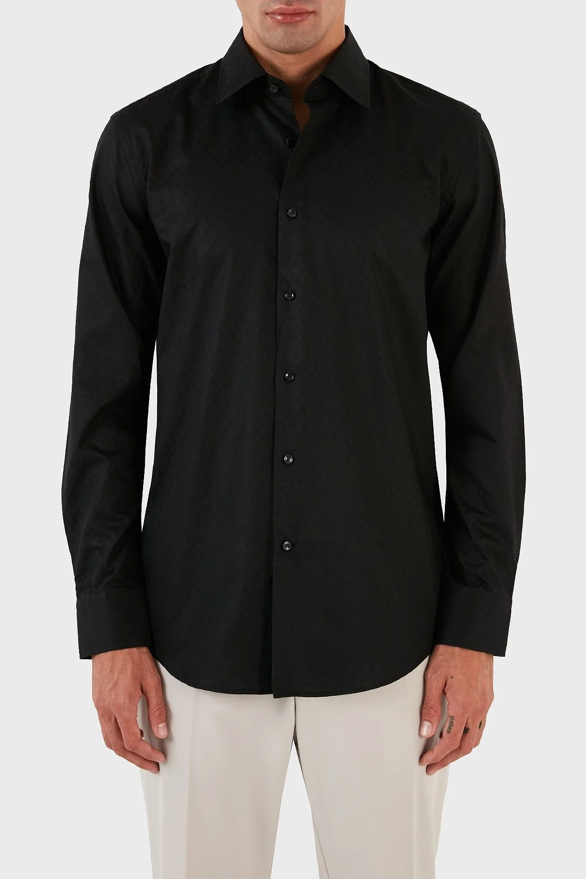 Boss Jakarlı Monogram Logolu Uzun Kollu Slim Fit Erkek Gömlek 50473310 001 SİYAH - 1