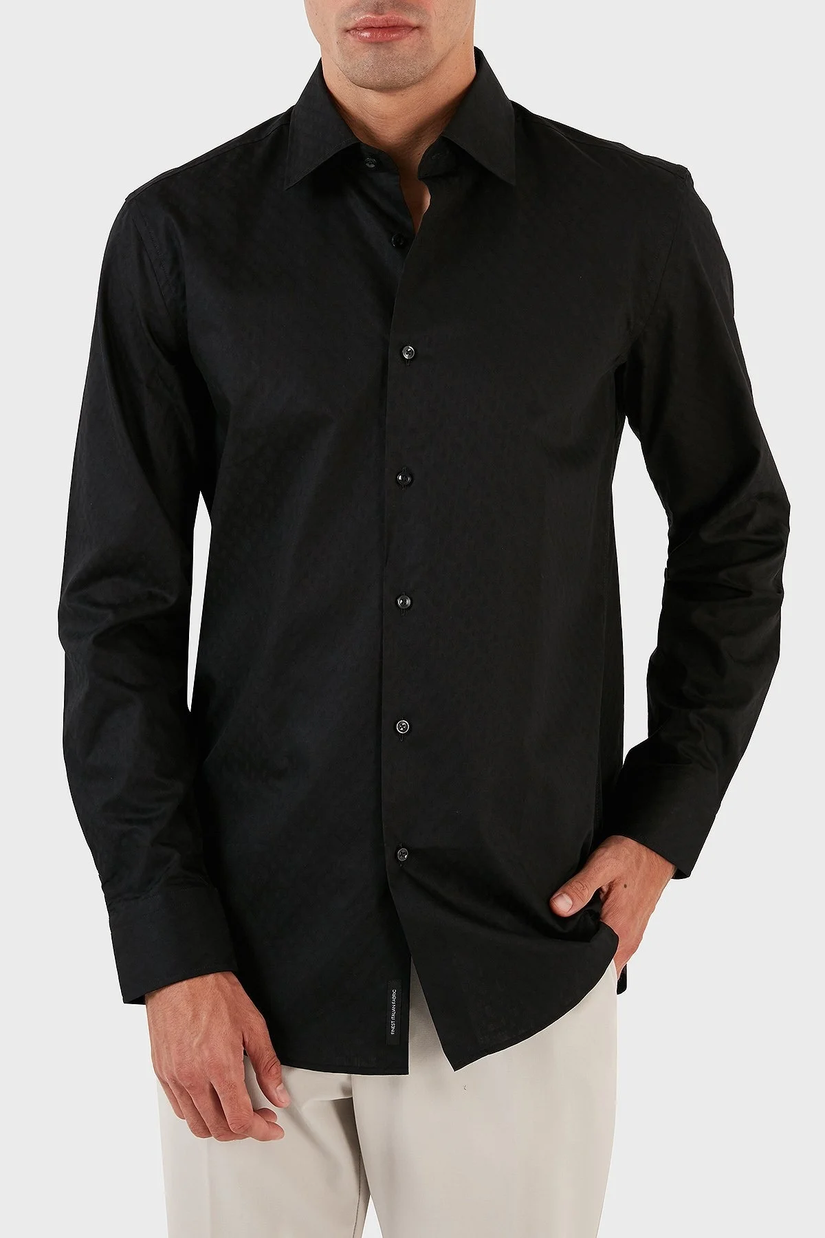 Boss Jakarlı Monogram Logolu Uzun Kollu Slim Fit Erkek Gömlek 50473310 001 SİYAH - 2