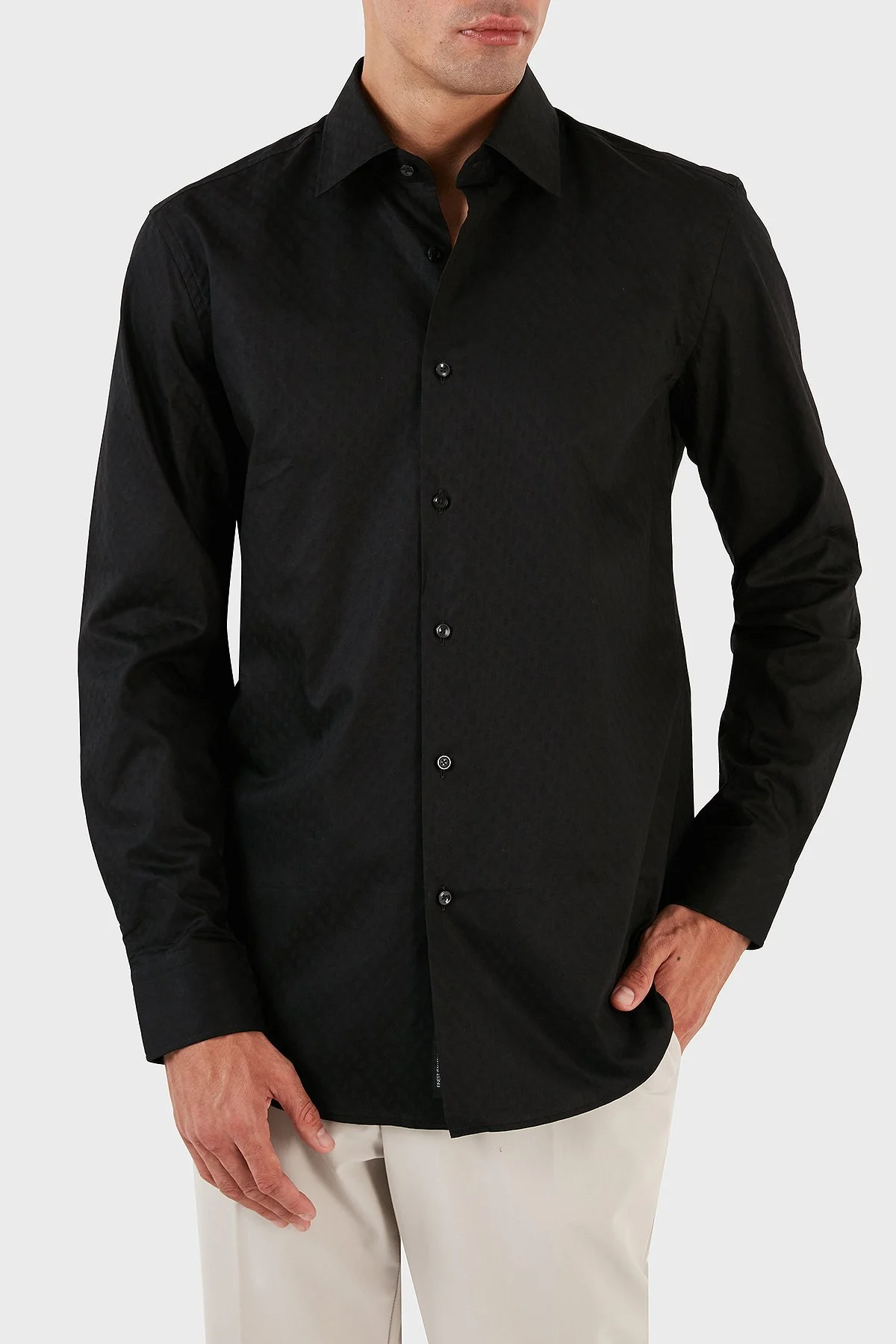 Boss Jakarlı Monogram Logolu Uzun Kollu Slim Fit Erkek Gömlek 50473310 001 SİYAH - 5