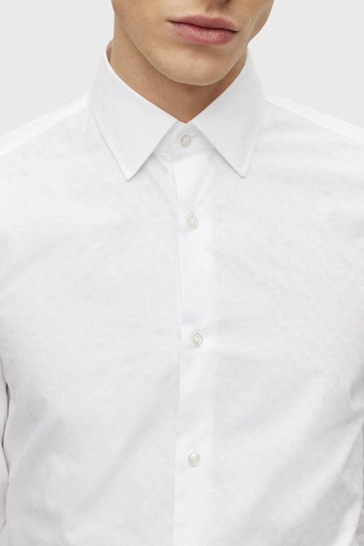 Boss Jakarlı Monogram Logolu Uzun Kollu Slim Fit Erkek Gömlek 50473310 100 BEYAZ - 3