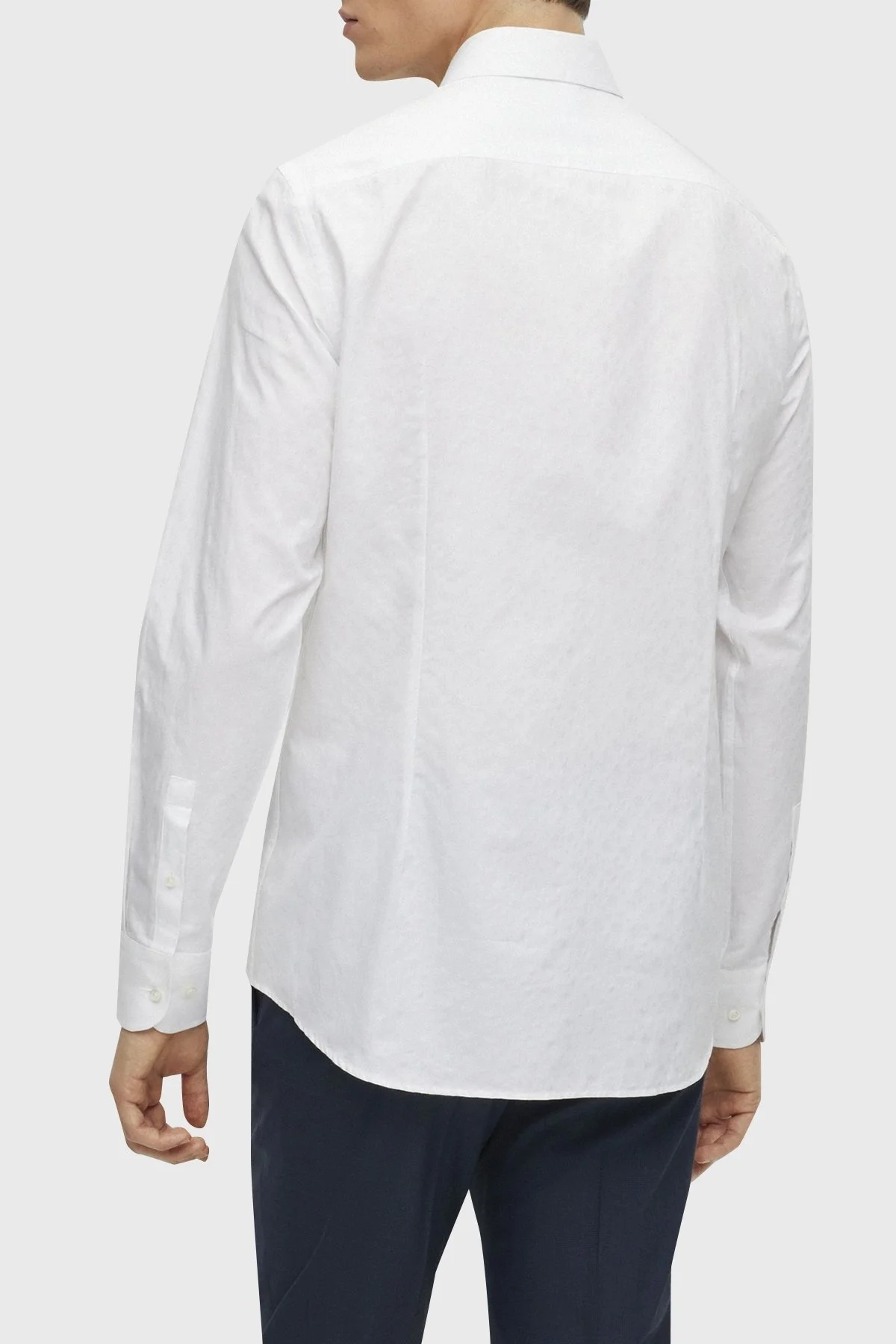 Boss Jakarlı Monogram Logolu Uzun Kollu Slim Fit Erkek Gömlek 50473310 100 BEYAZ - 4