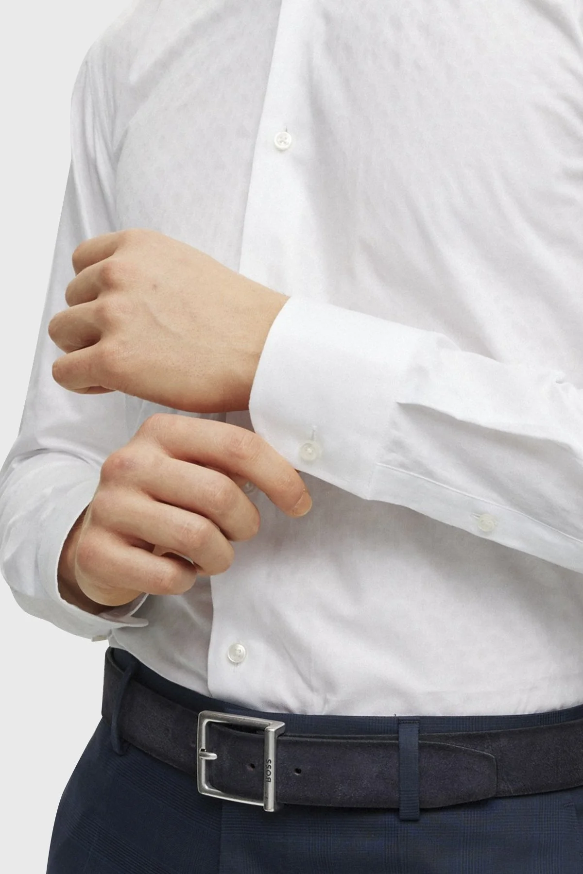 Boss Jakarlı Monogram Logolu Uzun Kollu Slim Fit Erkek Gömlek 50473310 100 BEYAZ - 5