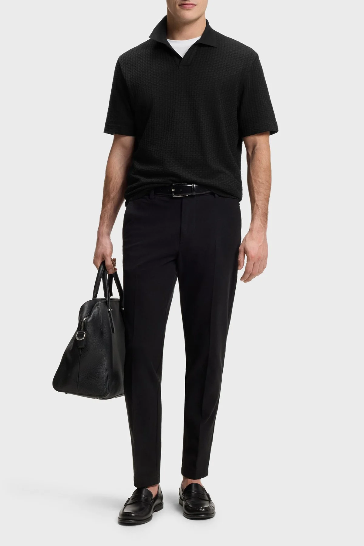 Boss Jakarlı Pamuklu Regular Fit Kısa Kollu V Yaka Erkek Polo 50561203 001 SİYAH - 2