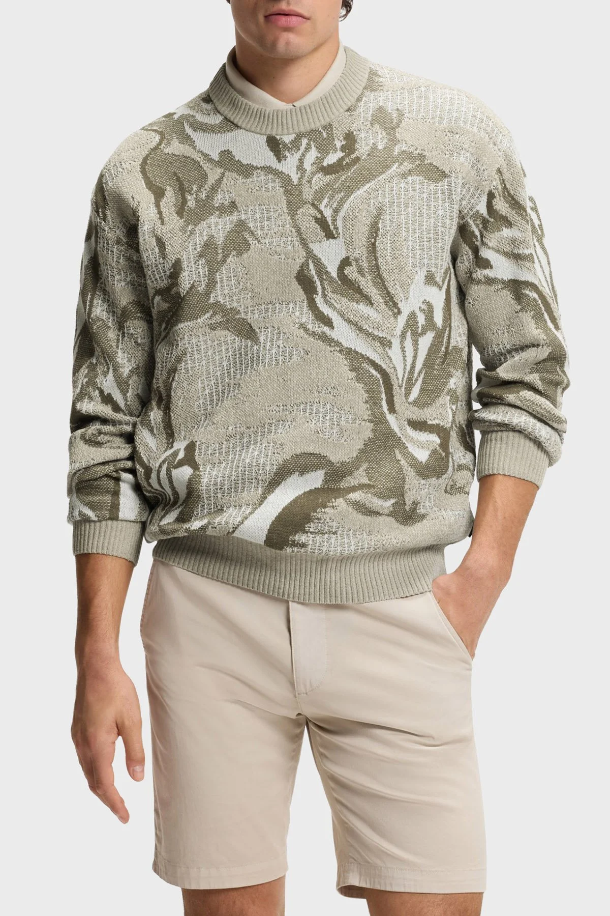 Boss Jakarlı Relaxed Fit Bisiklet Yaka Erkek Kazak 50565117 271 Bej - 1