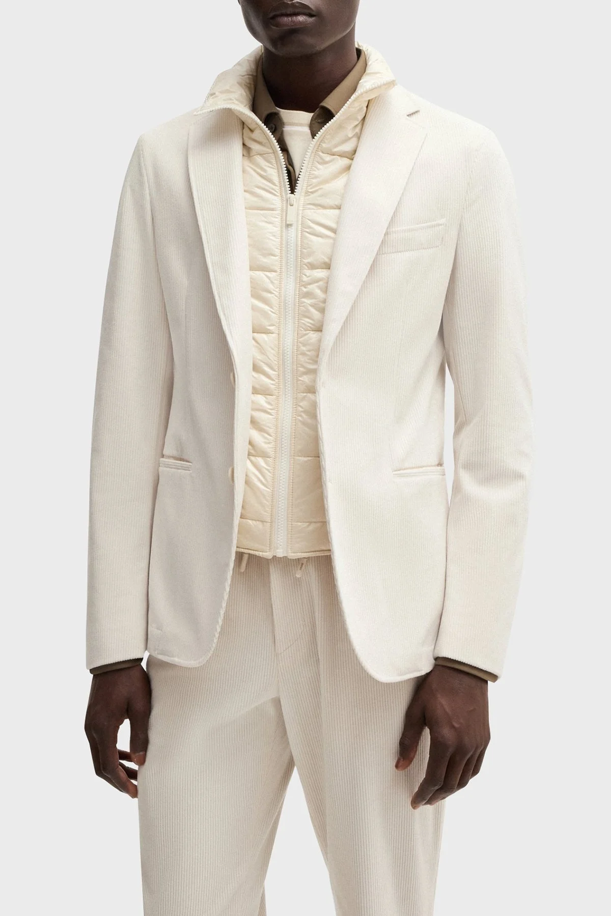 Boss Kadife Slim Fit Mono Yaka Erkek Ceket 50527900 131 EKRU - 1