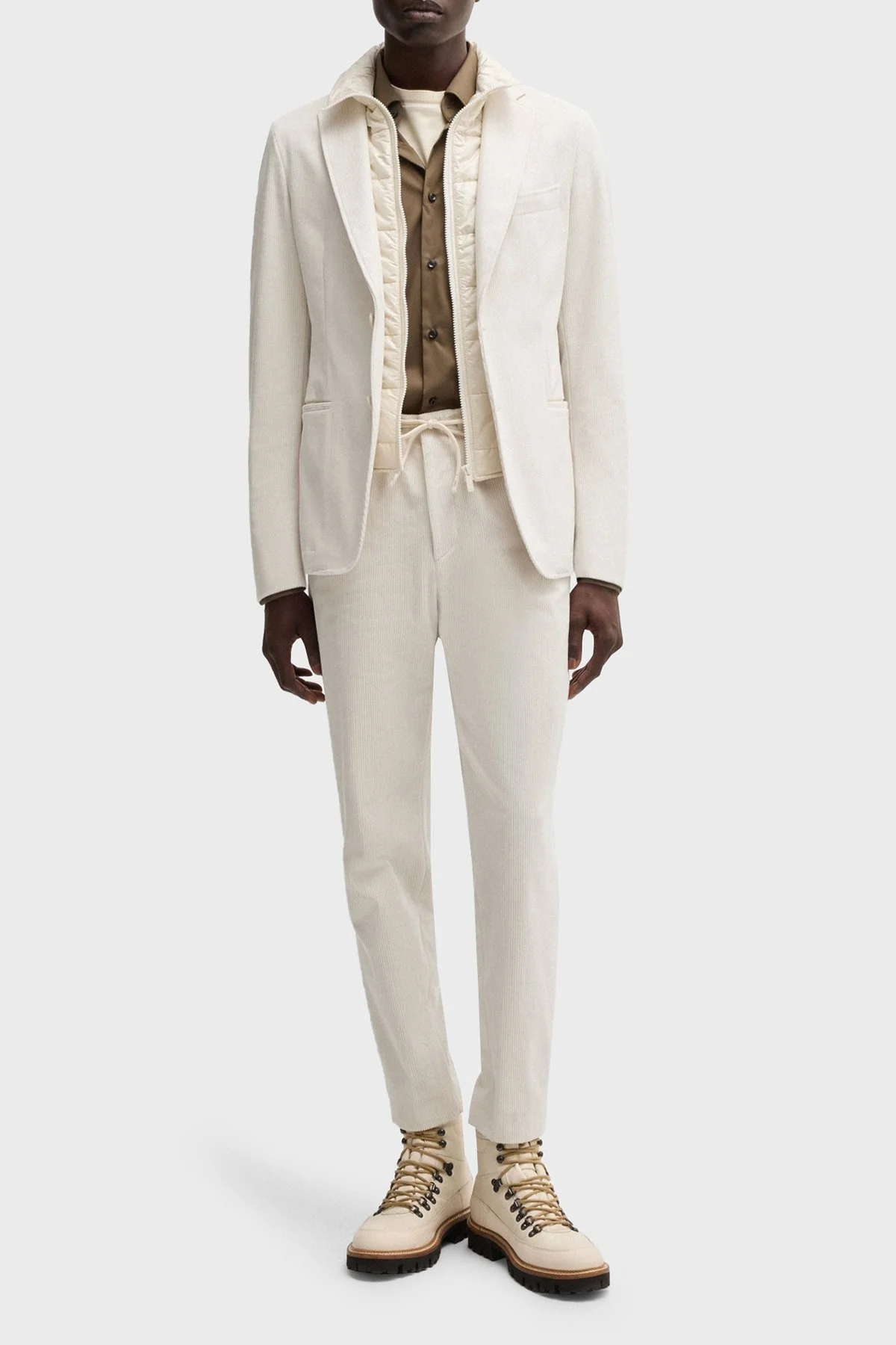 Boss Kadife Slim Fit Mono Yaka Erkek Ceket 50527900 131 EKRU - 3