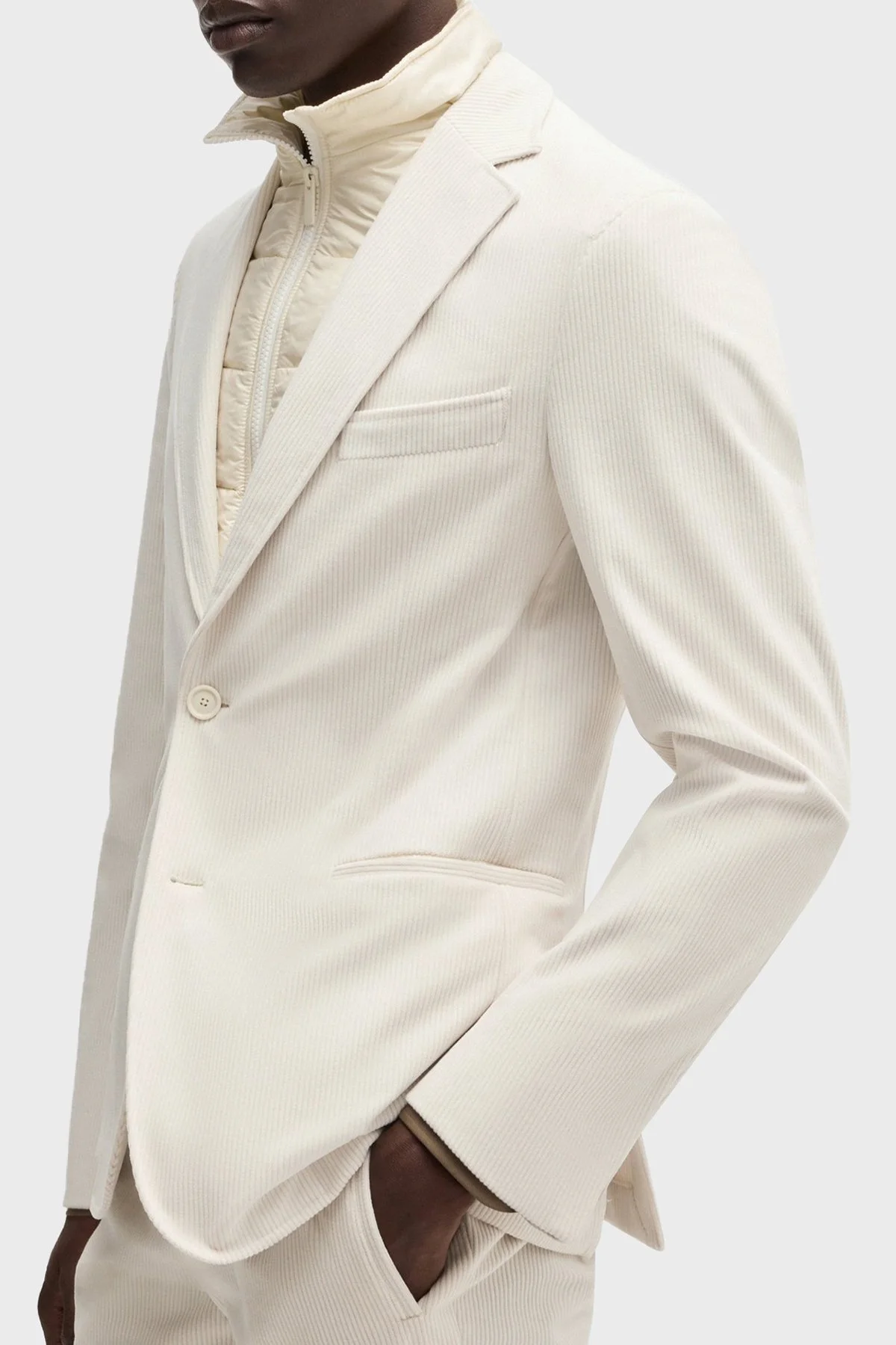 Boss Kadife Slim Fit Mono Yaka Erkek Ceket 50527900 131 EKRU - 4