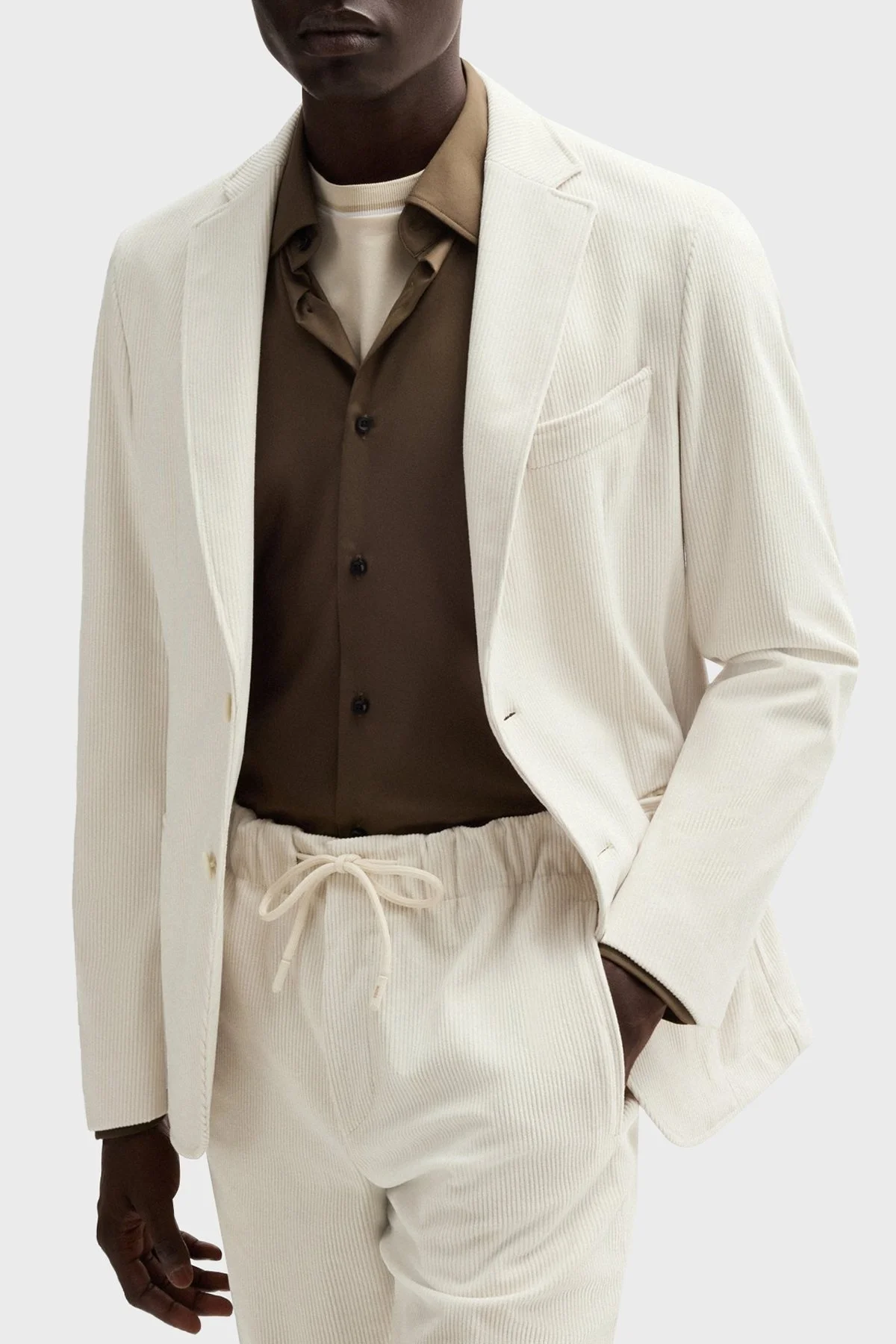 Boss Kadife Slim Fit Mono Yaka Erkek Ceket 50527900 131 EKRU - 5