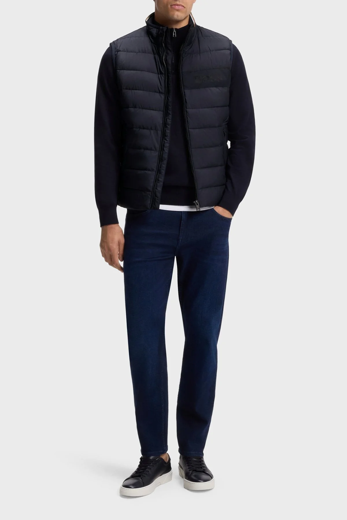 Boss Kapitoneli Regular Fit Dik Yaka Erkek Yelek 50518375 404 Lacivert - 1