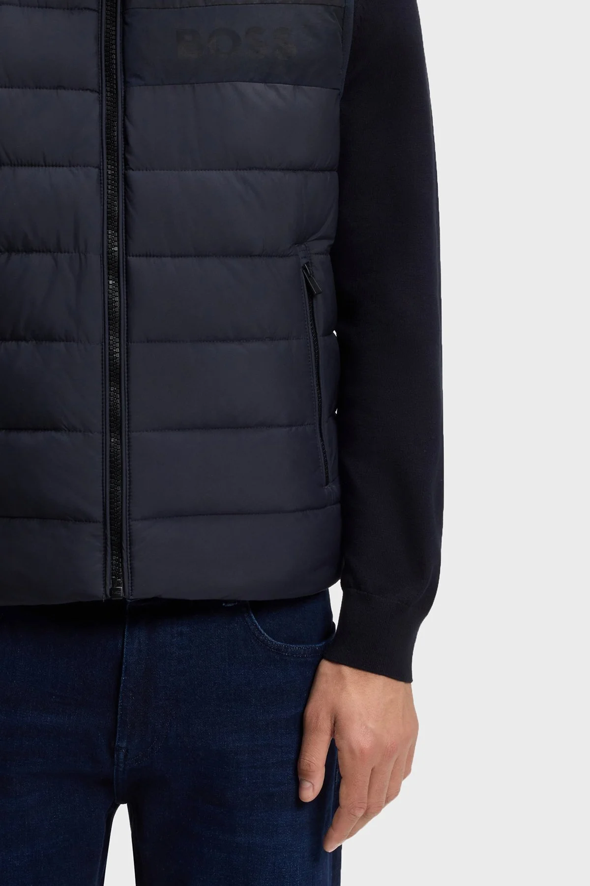 Boss Kapitoneli Regular Fit Dik Yaka Erkek Yelek 50518375 404 Lacivert - 4