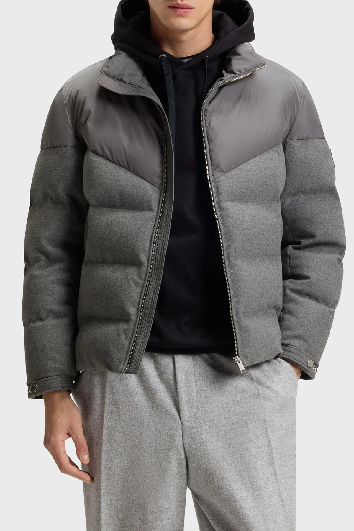 Boss Kapitoneli Regular Fit Dik Yaka Su Geçirmez Şişme Erkek Mont 50548810 030 GRİ - 1