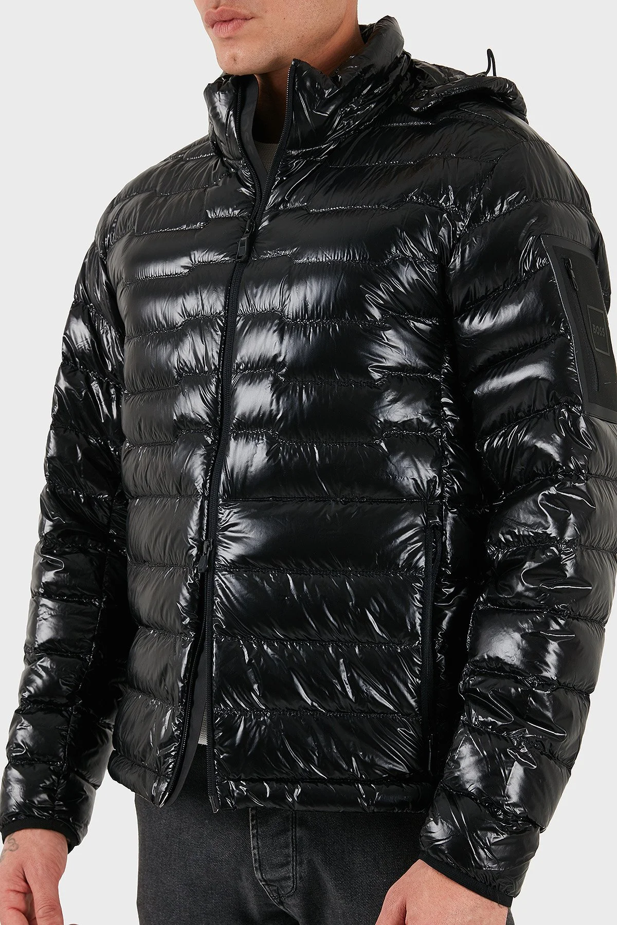 Boss Kapitoneli Regular Fit Kapüşonlu Su İtici Parlak Şişme Erkek Mont 50548790 001 SİYAH - 4