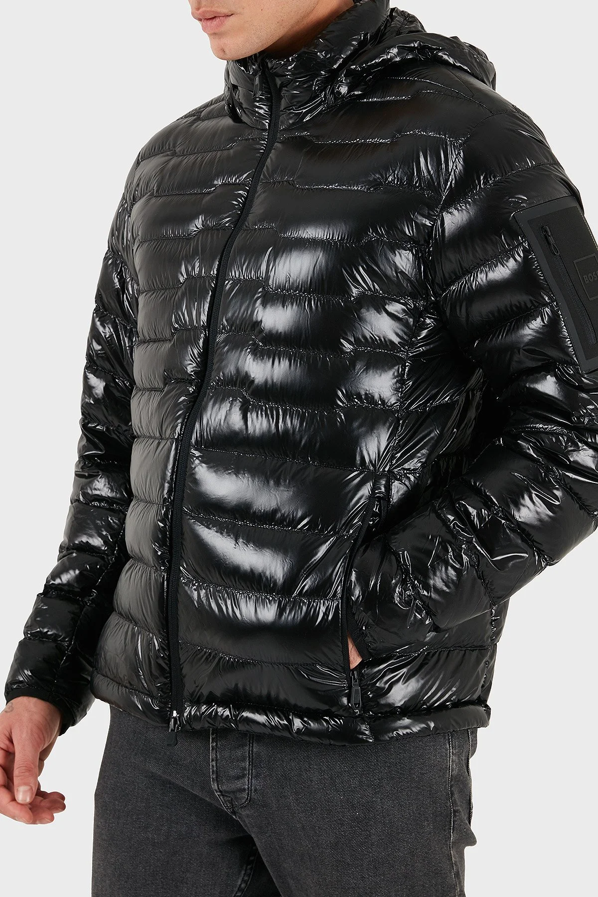 Boss Kapitoneli Regular Fit Kapüşonlu Su İtici Parlak Şişme Erkek Mont 50548790 001 SİYAH - 6