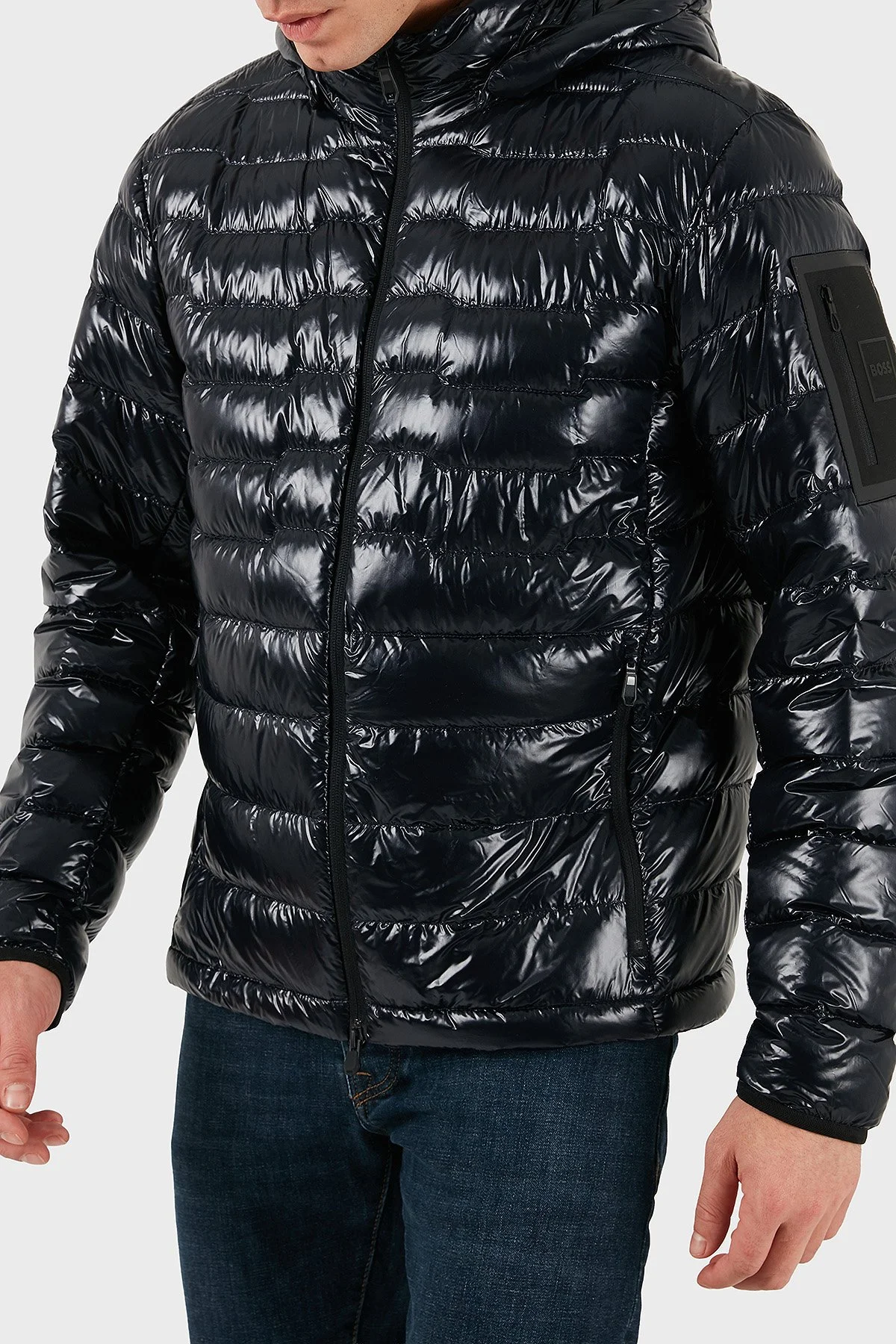 Boss Kapitoneli Regular Fit Kapüşonlu Su İtici Parlak Şişme Erkek Mont 50548790 402 LACİVERT - 4