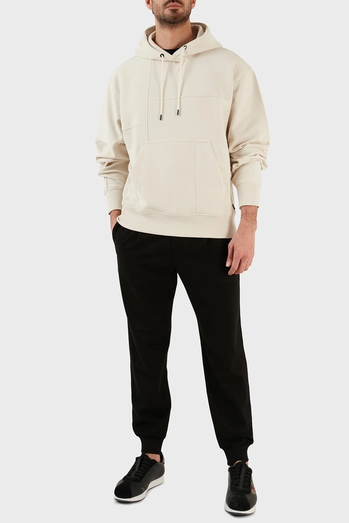 Boss Kapüşonlu Pamuklu Kanguru Cepli Oversize Erkek Sweat 50483461 131 BEJ - 4