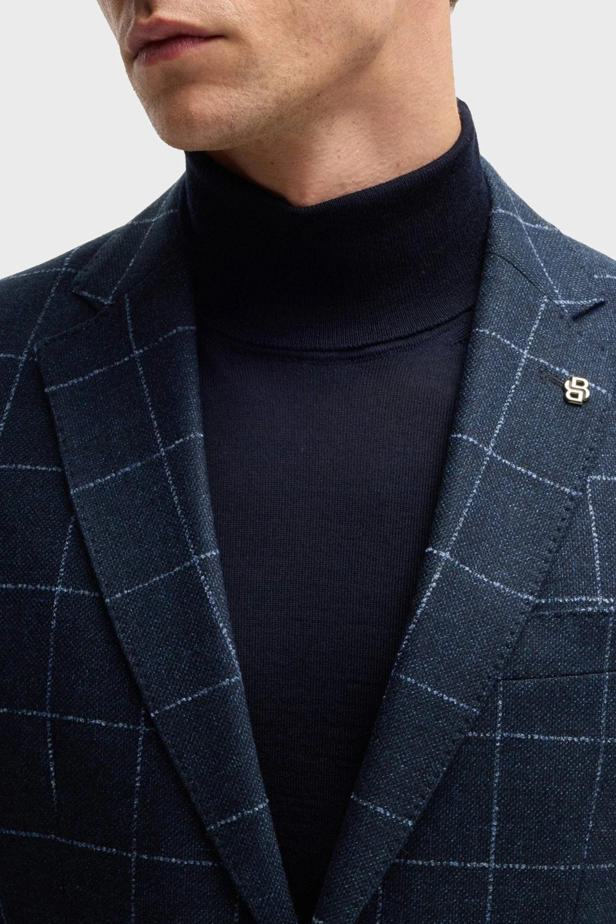 Boss Kareli Yünlü Slim Fit Çift Yırtmaçlı Blazer Erkek Ceket 50527998 404 LACİVERT - 5