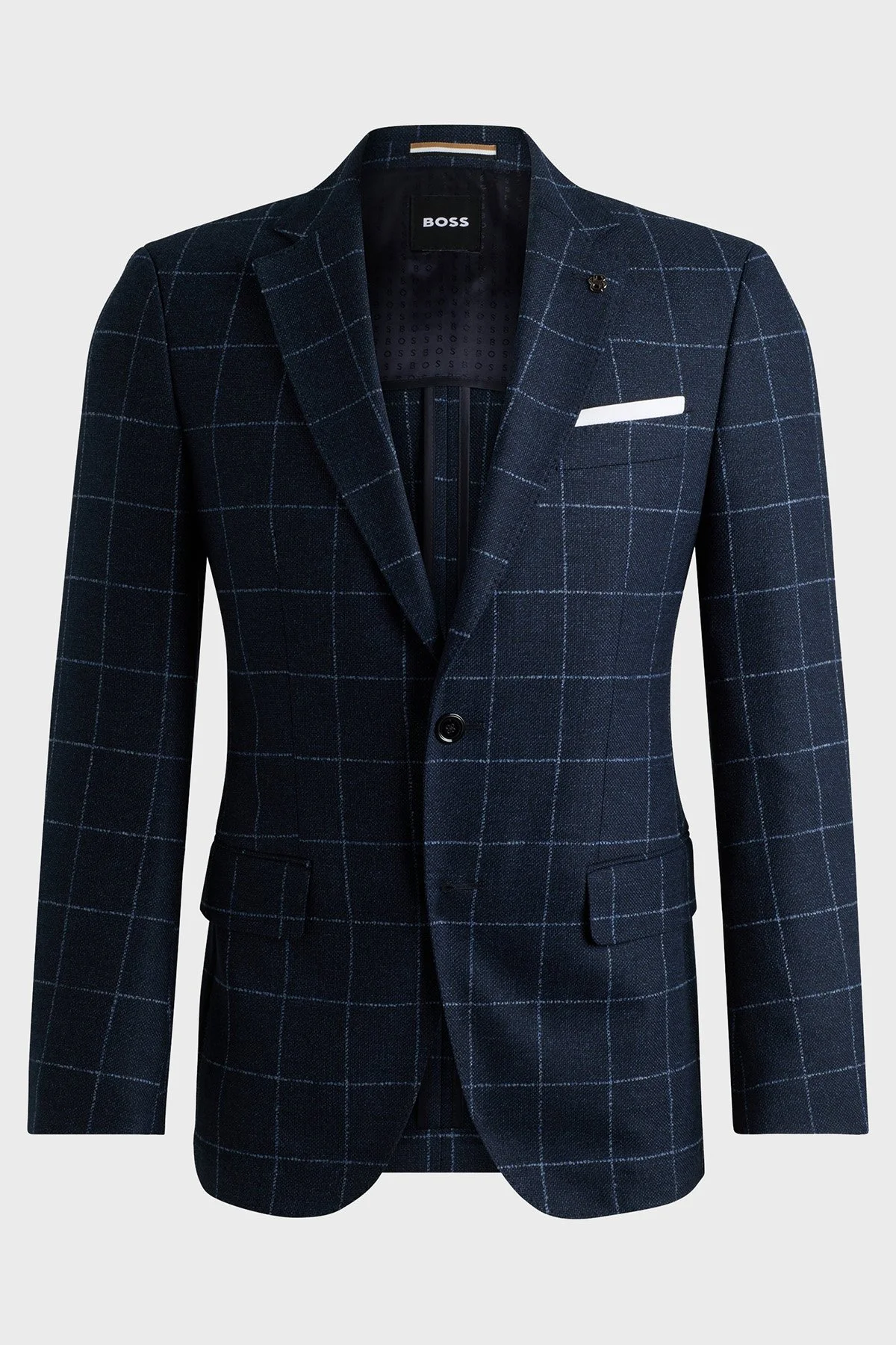 Boss Kareli Yünlü Slim Fit Çift Yırtmaçlı Blazer Erkek Ceket 50527998 404 LACİVERT - 6