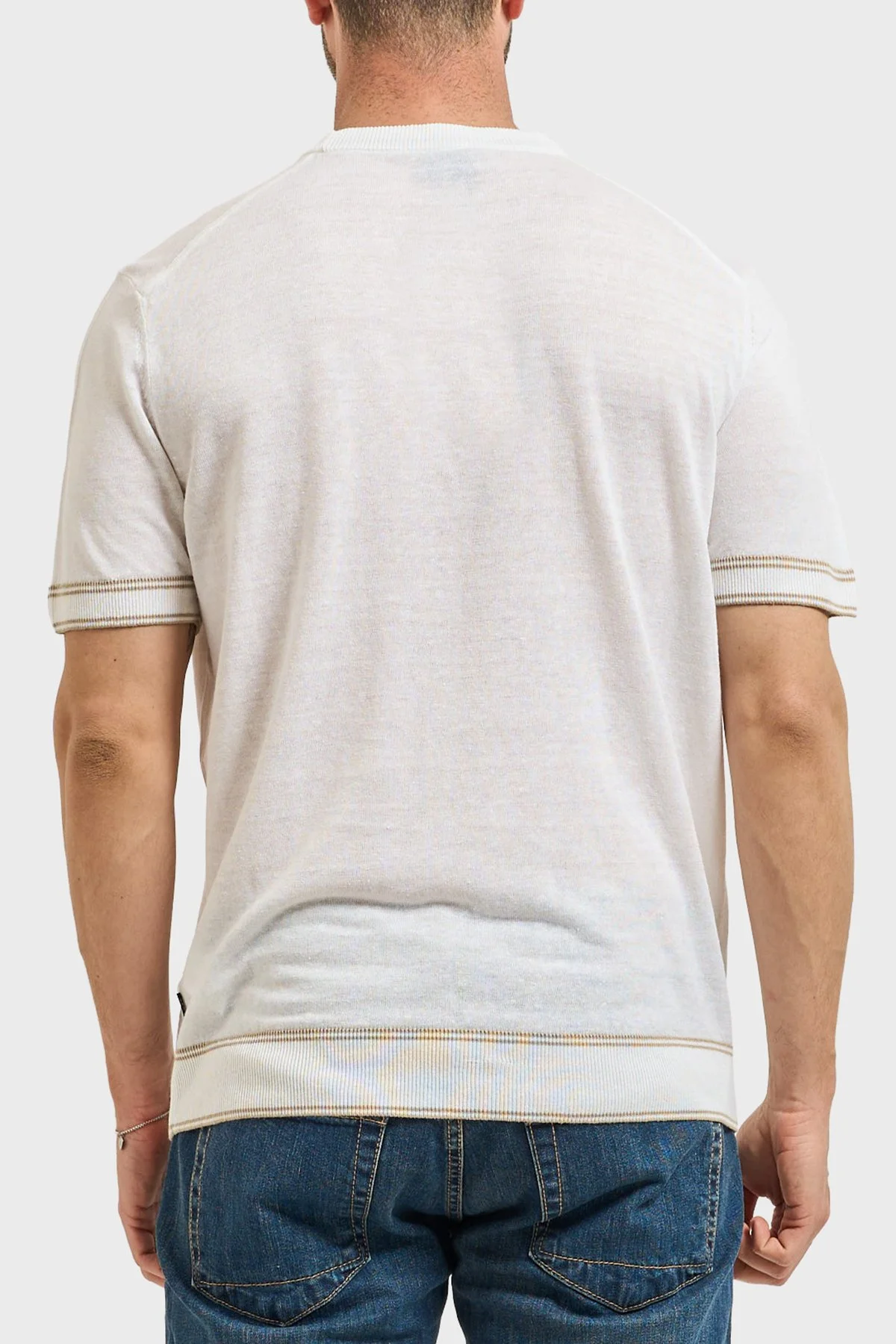 Boss Keten Karışımlı Kontrast Renk Detaylı Bisiklet Yaka Erkek T Shirt 50560491 100 BEYAZ - 2