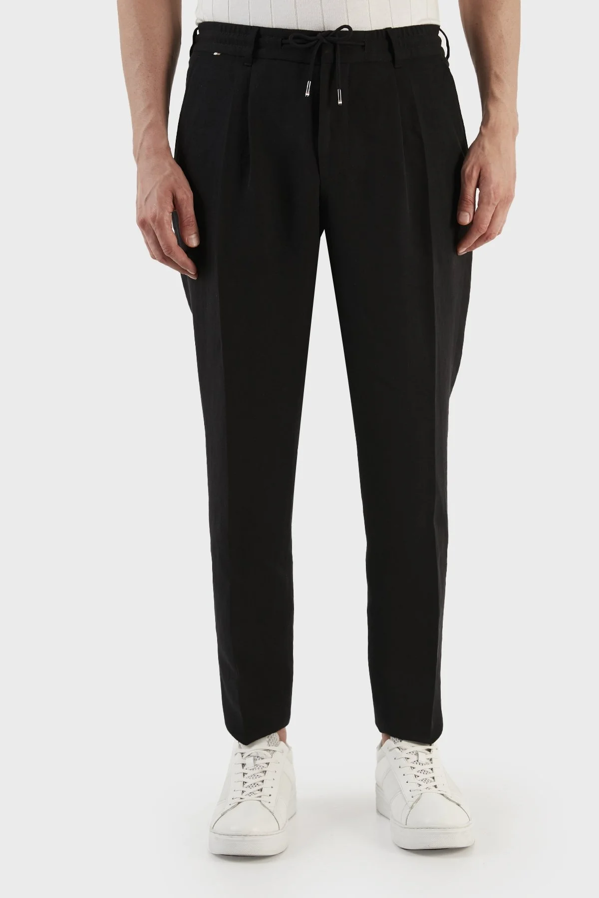 Boss Keten Karışımlı Normal Bel Tapered Fit Düz Paça Erkek Pantolon 50489431 001 SİYAH - 4