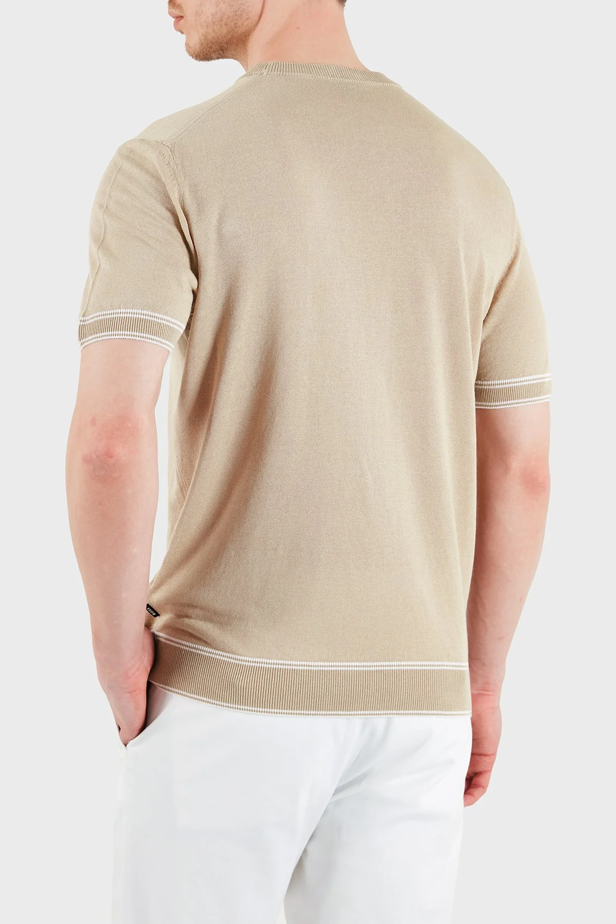 Boss Keten Karışımlı Regular Fit Bisiklet Yaka Erkek T Shirt 50560491 286 BEJ - 3