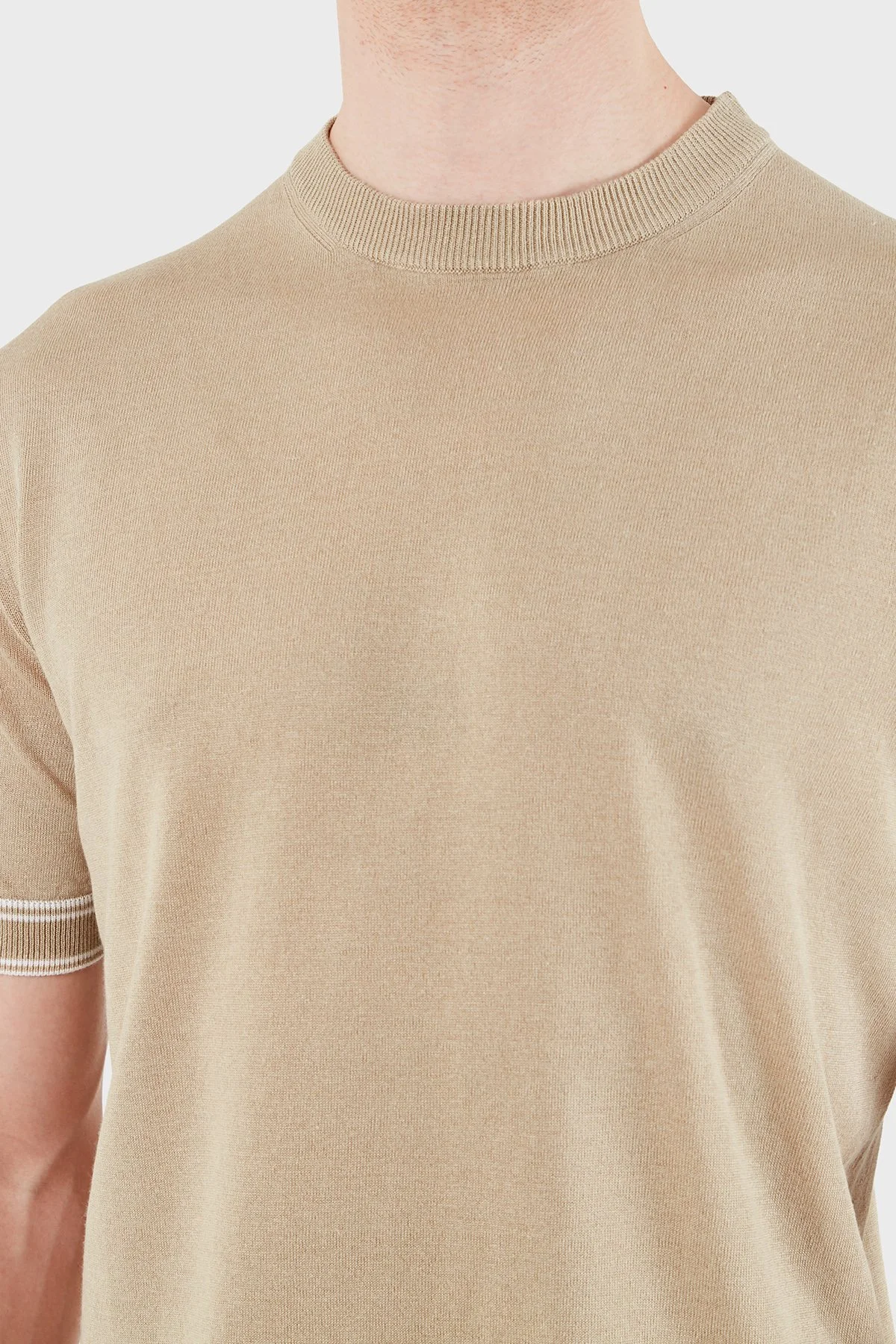Boss Keten Karışımlı Regular Fit Bisiklet Yaka Erkek T Shirt 50560491 286 BEJ - 6