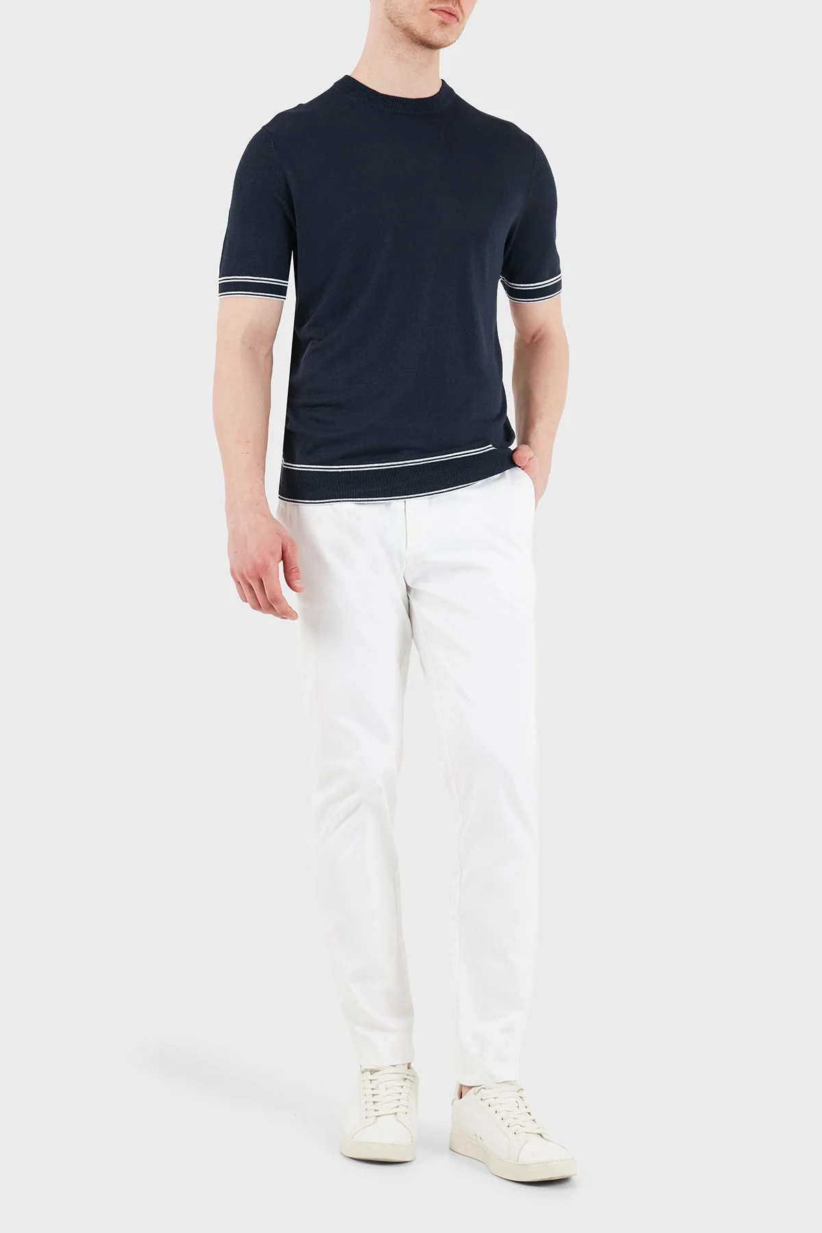 Boss Keten Karışımlı Regular Fit Bisiklet Yaka Erkek T Shirt 50560491 404 LACİVERT - 2