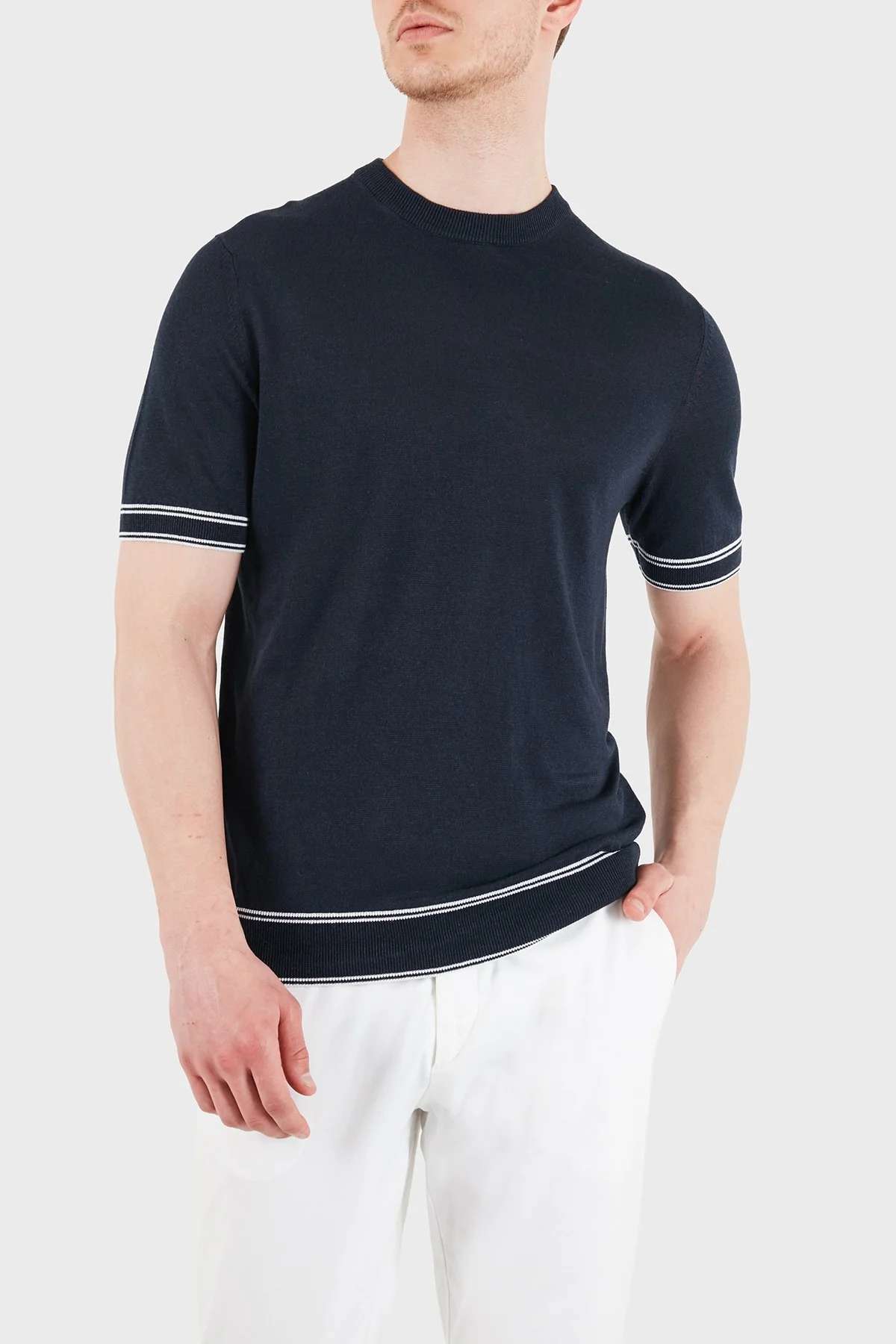 Boss Keten Karışımlı Regular Fit Bisiklet Yaka Erkek T Shirt 50560491 404 LACİVERT - 4