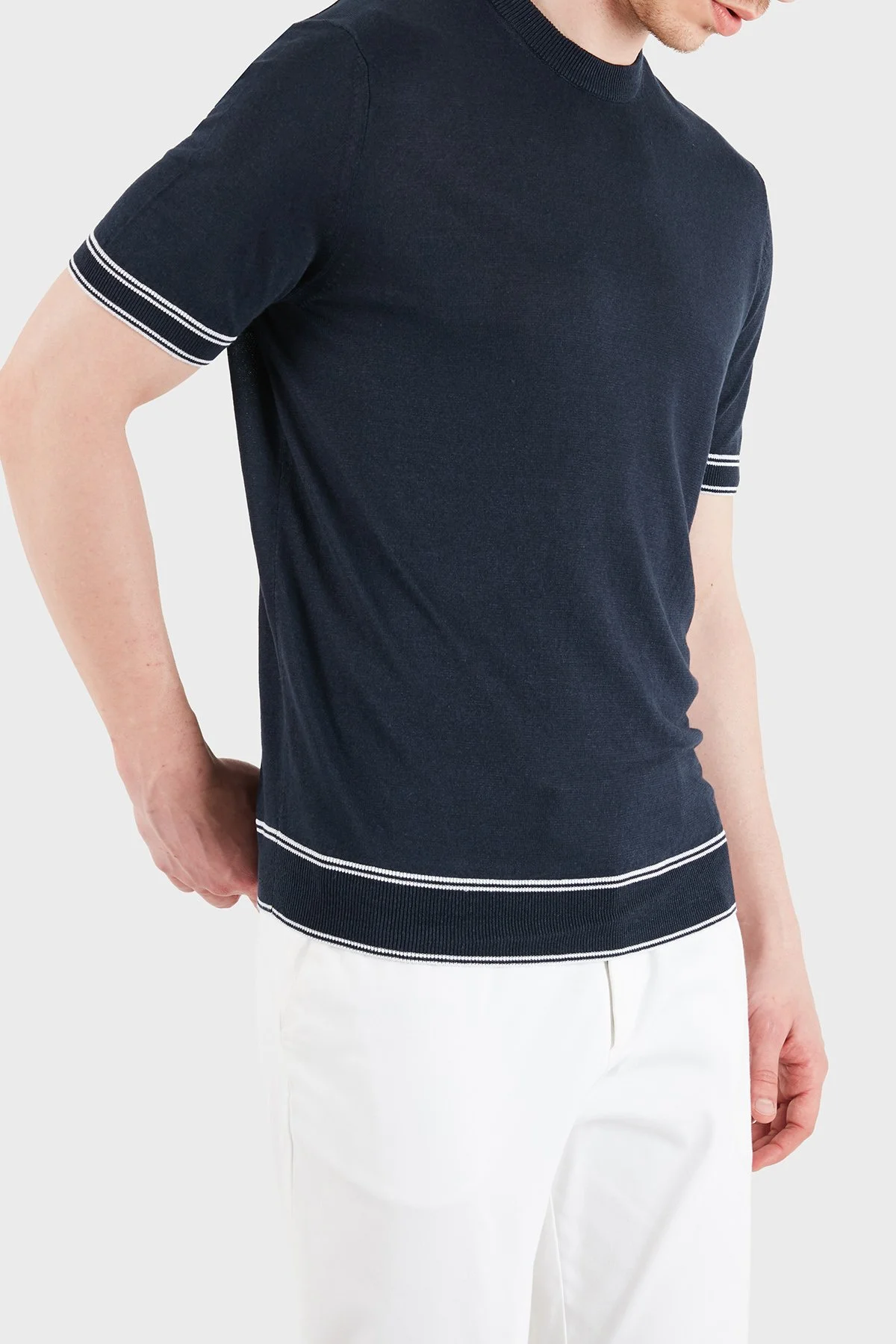 Boss Keten Karışımlı Regular Fit Bisiklet Yaka Erkek T Shirt 50560491 404 LACİVERT - 5