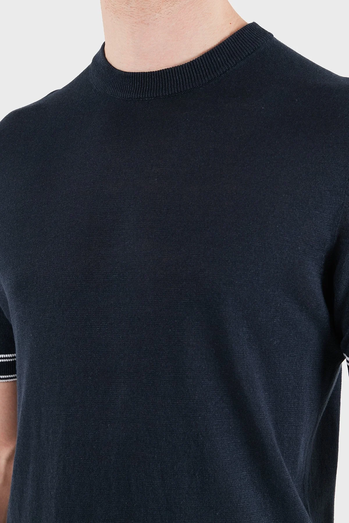 Boss Keten Karışımlı Regular Fit Bisiklet Yaka Erkek T Shirt 50560491 404 LACİVERT - 6