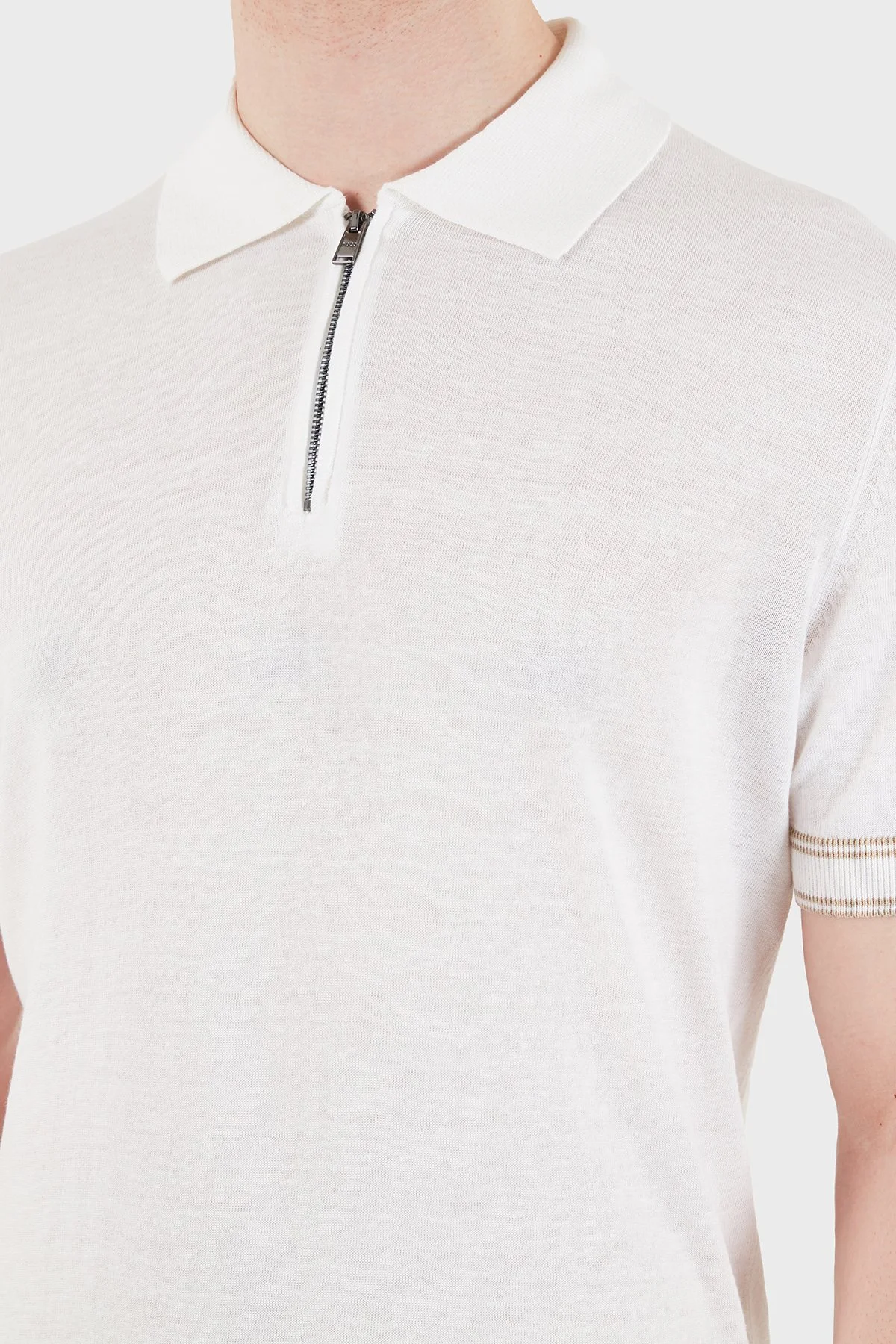 Boss Keten Karışımlı Regular Fit Fermuarlı Erkek Polo 50560474 100 BEYAZ - 6