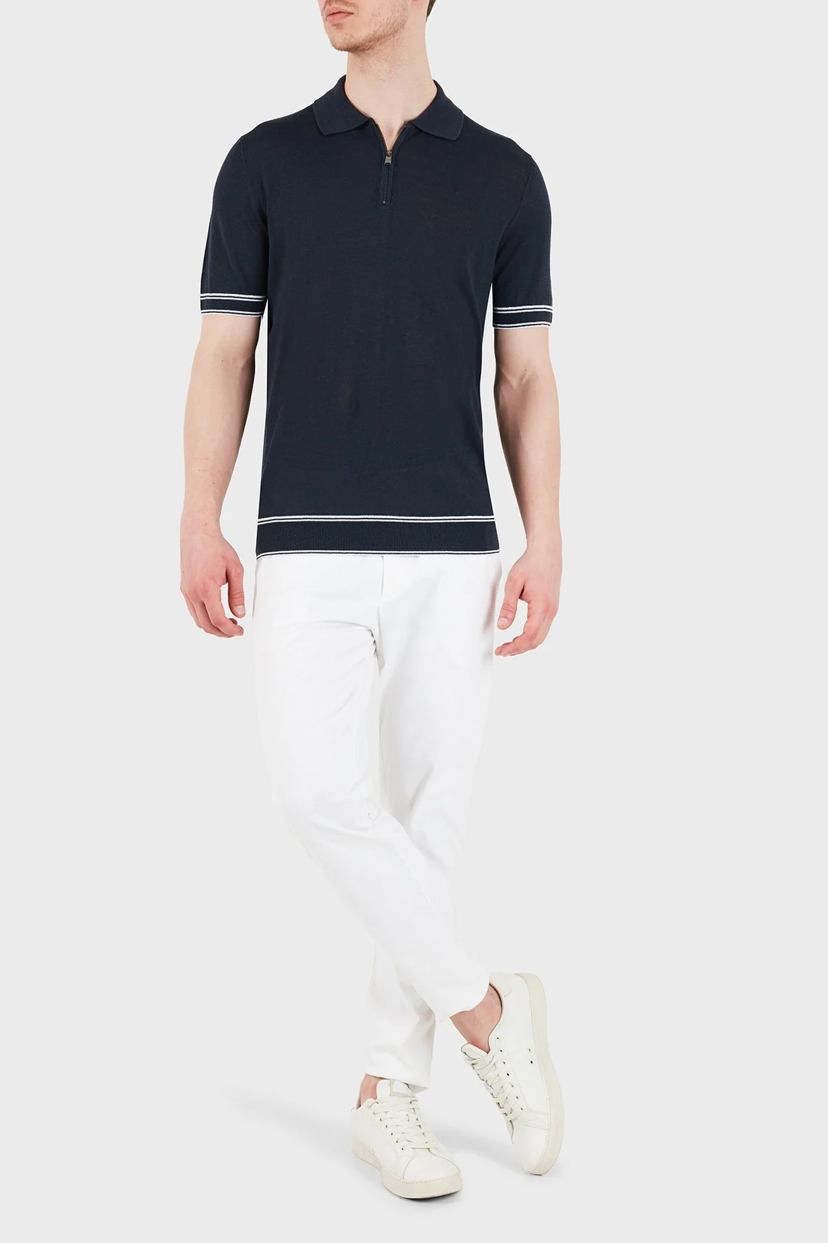 Boss Keten Karışımlı Regular Fit Fermuarlı Erkek Polo 50560474 404 LACİVERT - 2