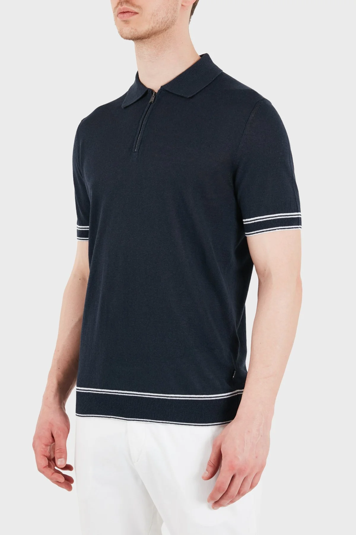 Boss Keten Karışımlı Regular Fit Fermuarlı Erkek Polo 50560474 404 LACİVERT - 5