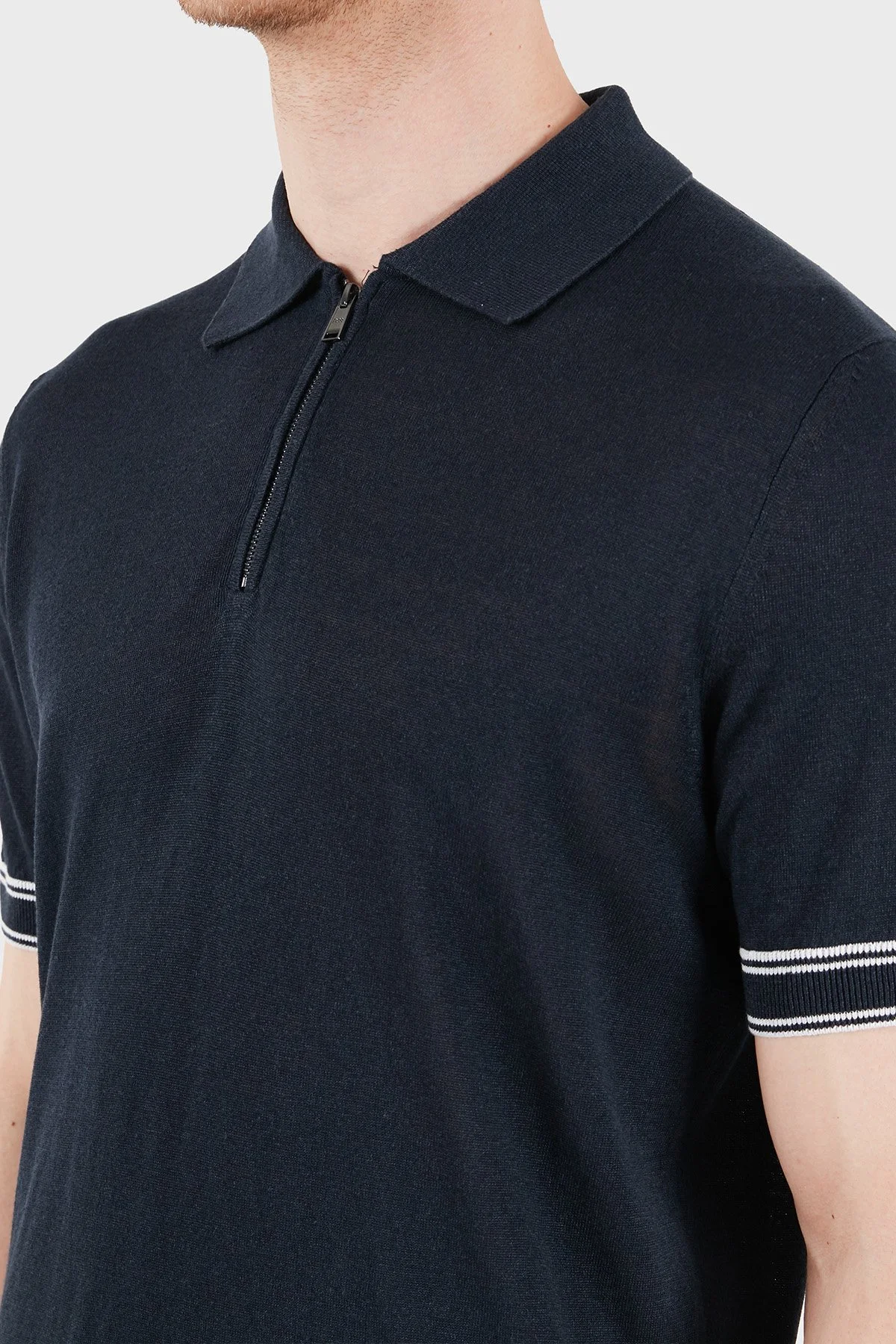 Boss Keten Karışımlı Regular Fit Fermuarlı Erkek Polo 50560474 404 LACİVERT - 6