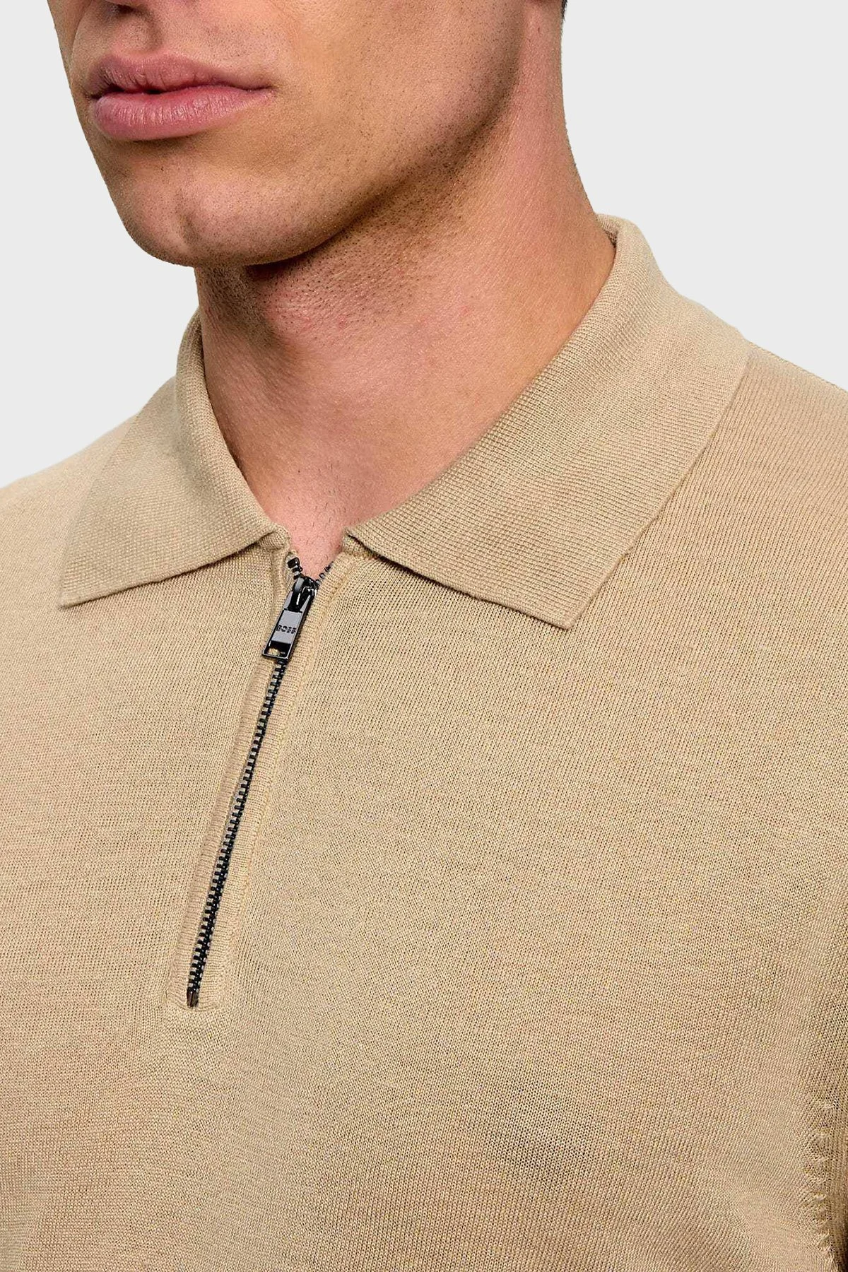Boss Keten Karışımlı Regular Fit Yarım Fermuarlı Erkek Polo 50560474 286 BEJ - 4