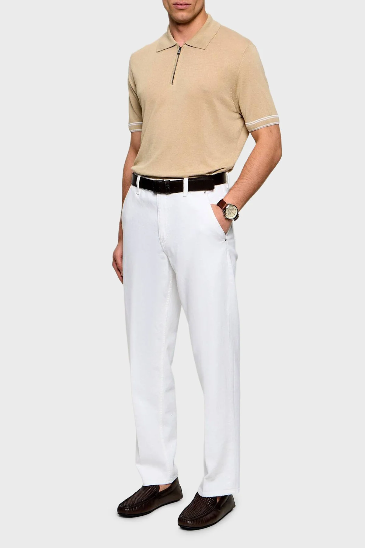 Boss Keten Karışımlı Regular Fit Yarım Fermuarlı Erkek Polo 50560474 286 BEJ - 2