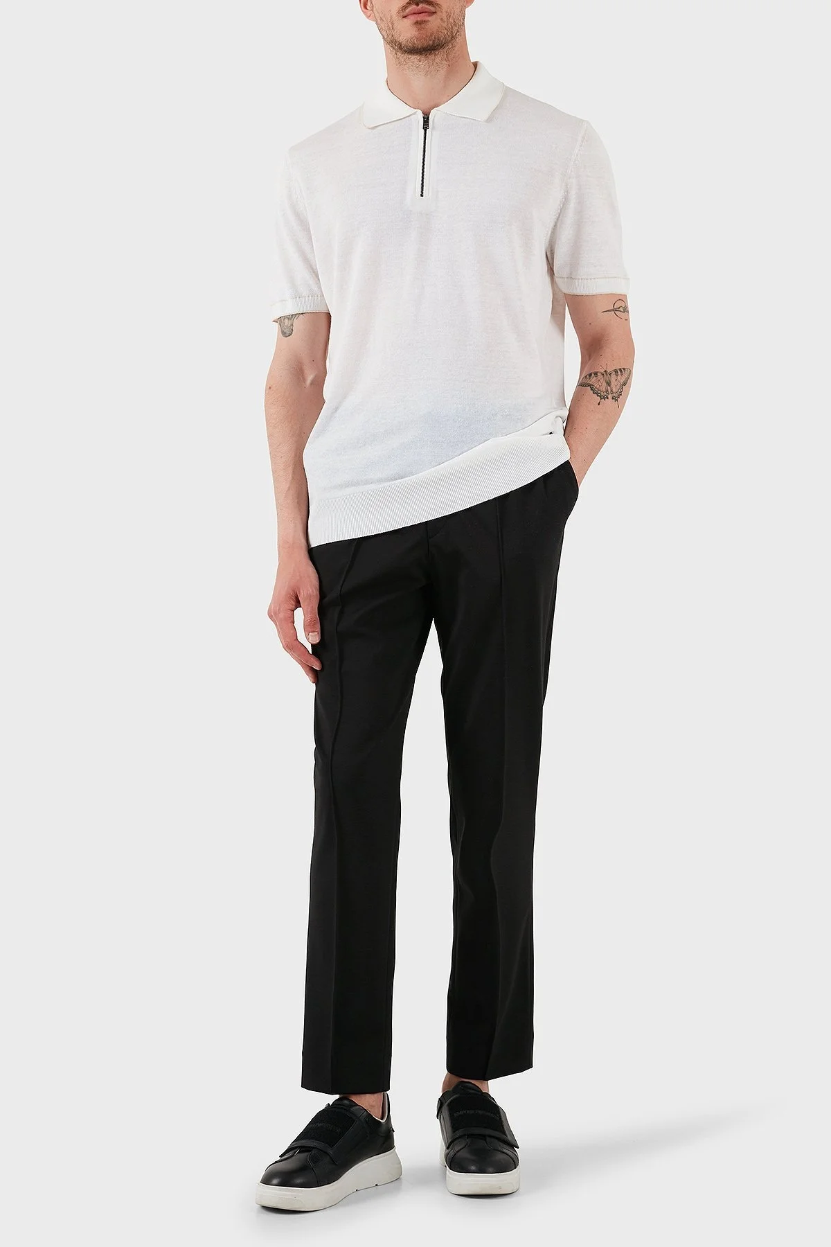 Boss Keten Karışımlı Regular Fit Yarım Fermuarlı Erkek Polo Yaka T Shirt 50537640 100 BEYAZ - 1