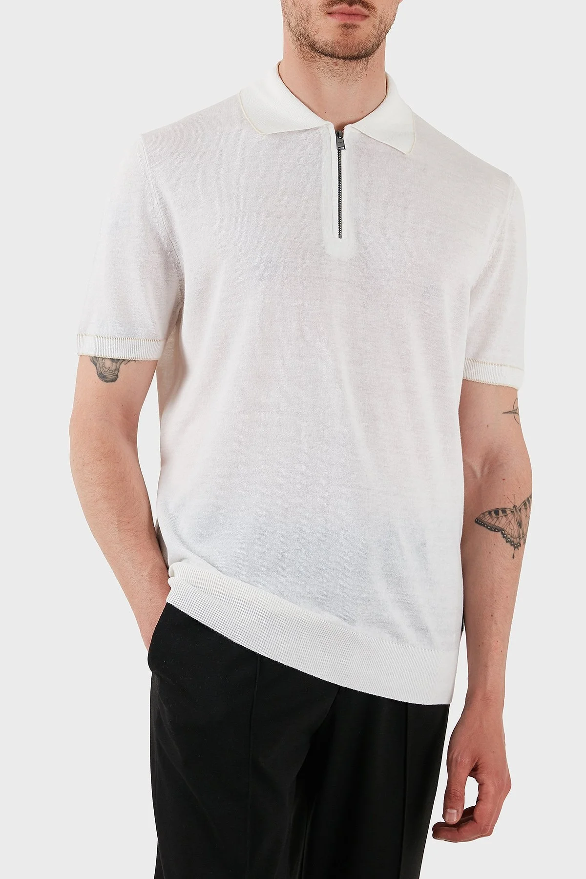 Boss Keten Karışımlı Regular Fit Yarım Fermuarlı Erkek Polo Yaka T Shirt 50537640 100 BEYAZ - 3