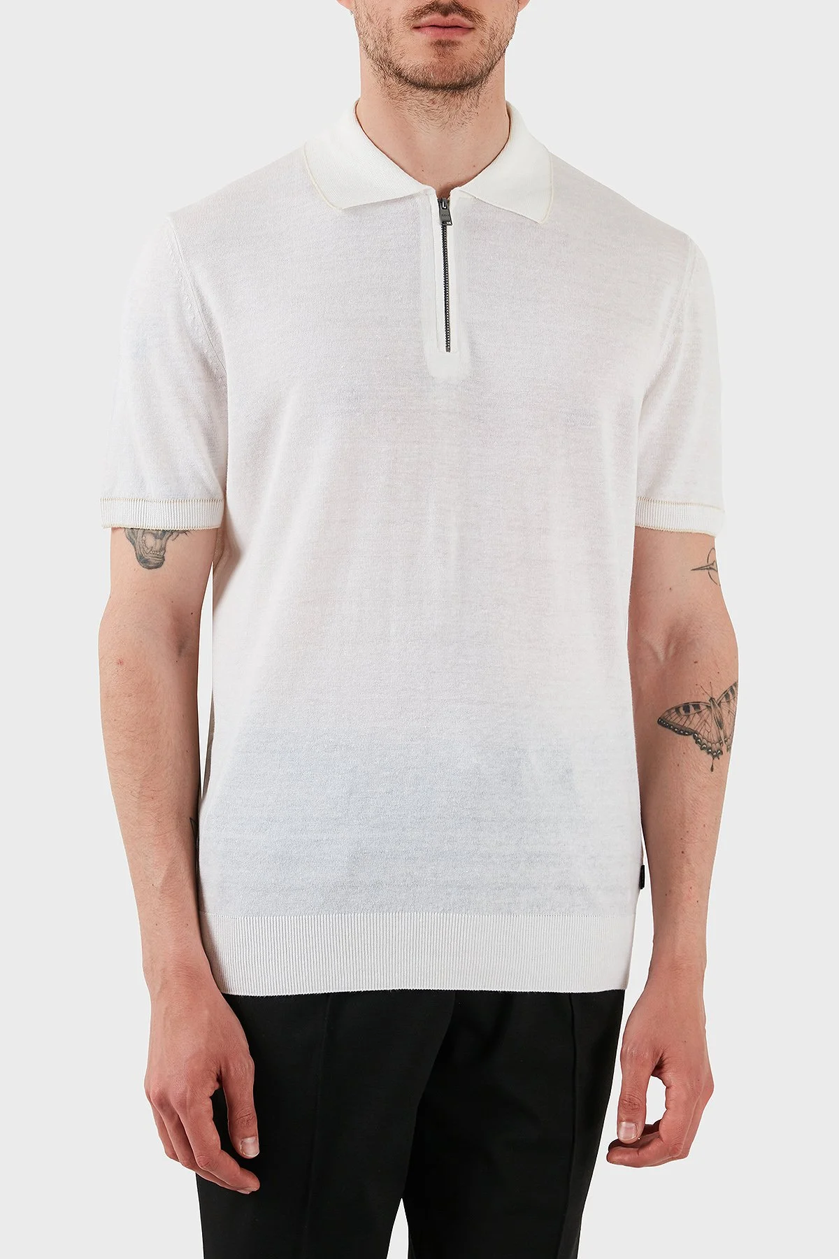 Boss Keten Karışımlı Regular Fit Yarım Fermuarlı Erkek Polo Yaka T Shirt 50537640 100 BEYAZ - 1