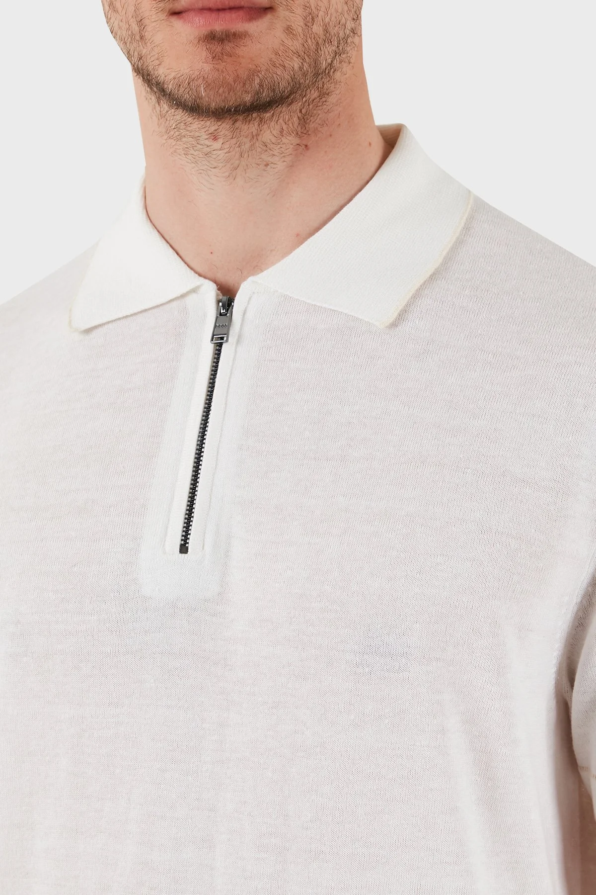 Boss Keten Karışımlı Regular Fit Yarım Fermuarlı Erkek Polo Yaka T Shirt 50537640 100 BEYAZ - 6