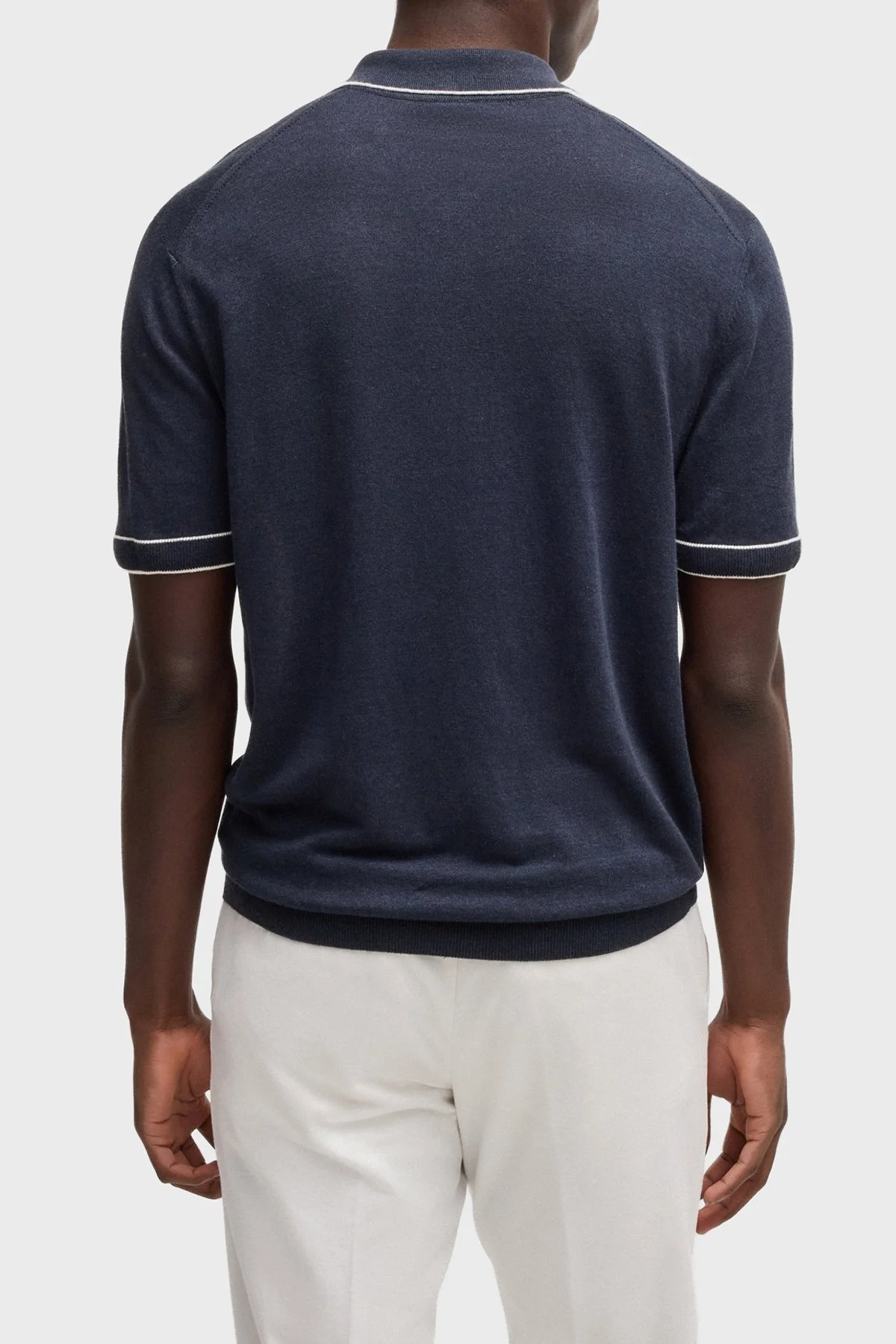 Boss Keten Karışımlı Regular Fit Yarım Fermuarlı Erkek Polo Yaka T Shirt 50537640 404 LACİVERT - 3