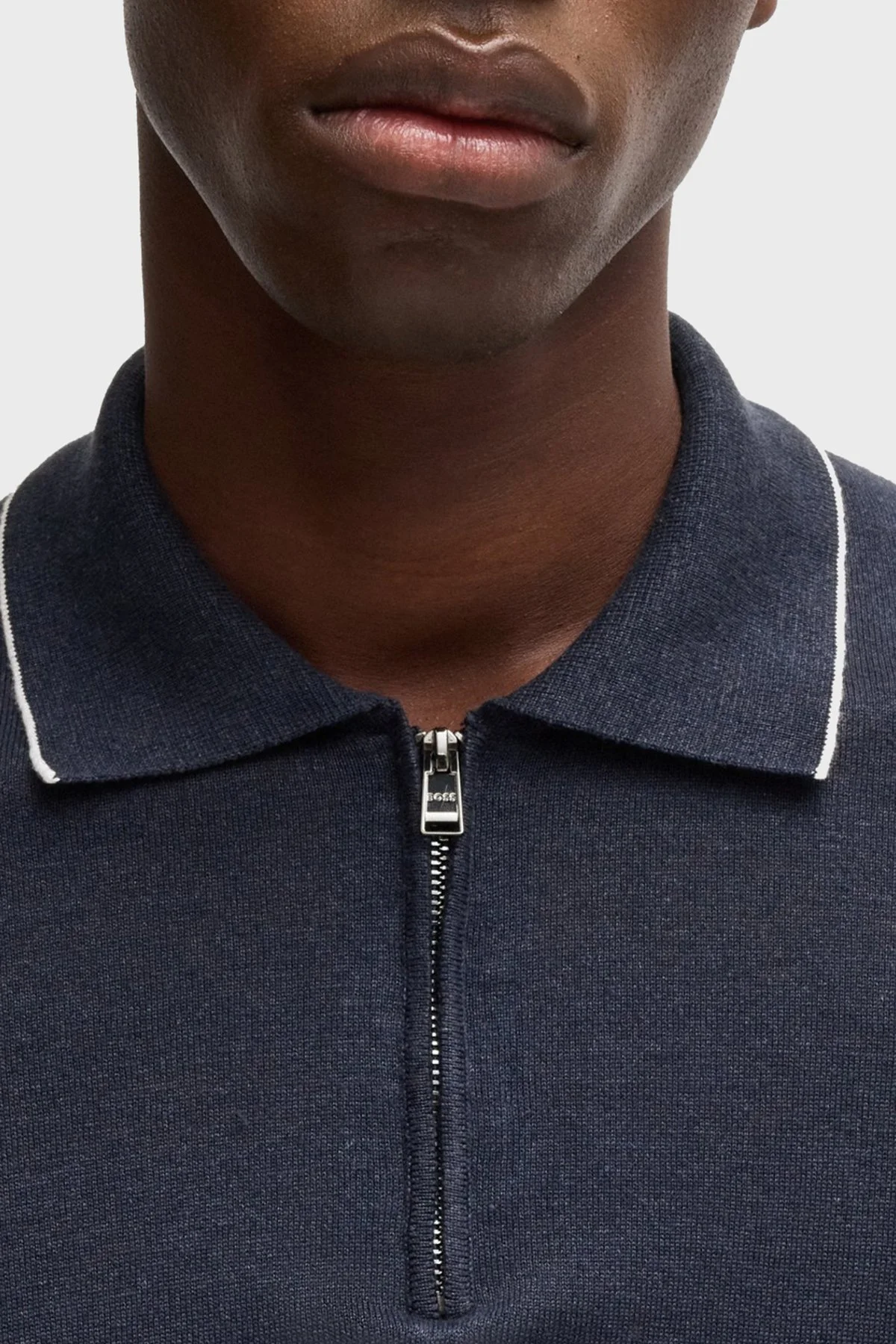 Boss Keten Karışımlı Regular Fit Yarım Fermuarlı Erkek Polo Yaka T Shirt 50537640 404 LACİVERT - 4