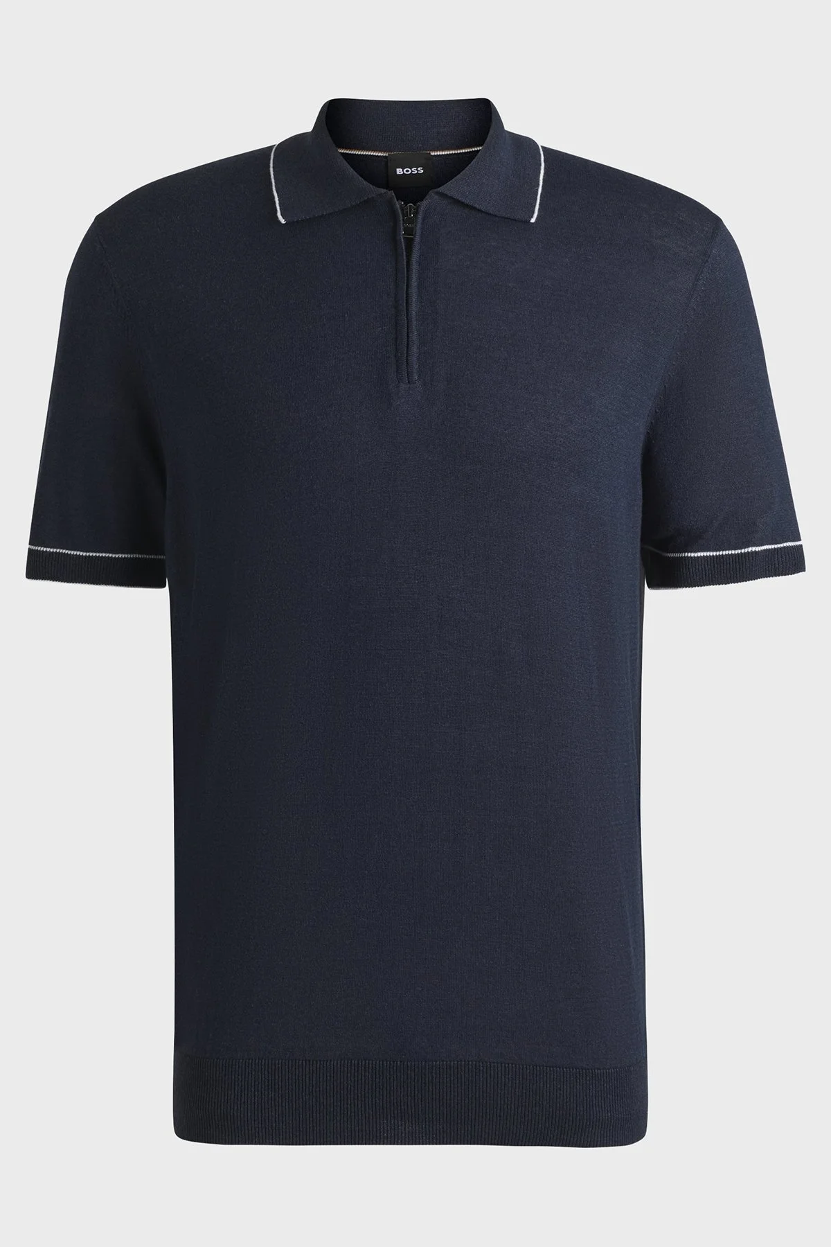 Boss Keten Karışımlı Regular Fit Yarım Fermuarlı Erkek Polo Yaka T Shirt 50537640 404 LACİVERT - 5