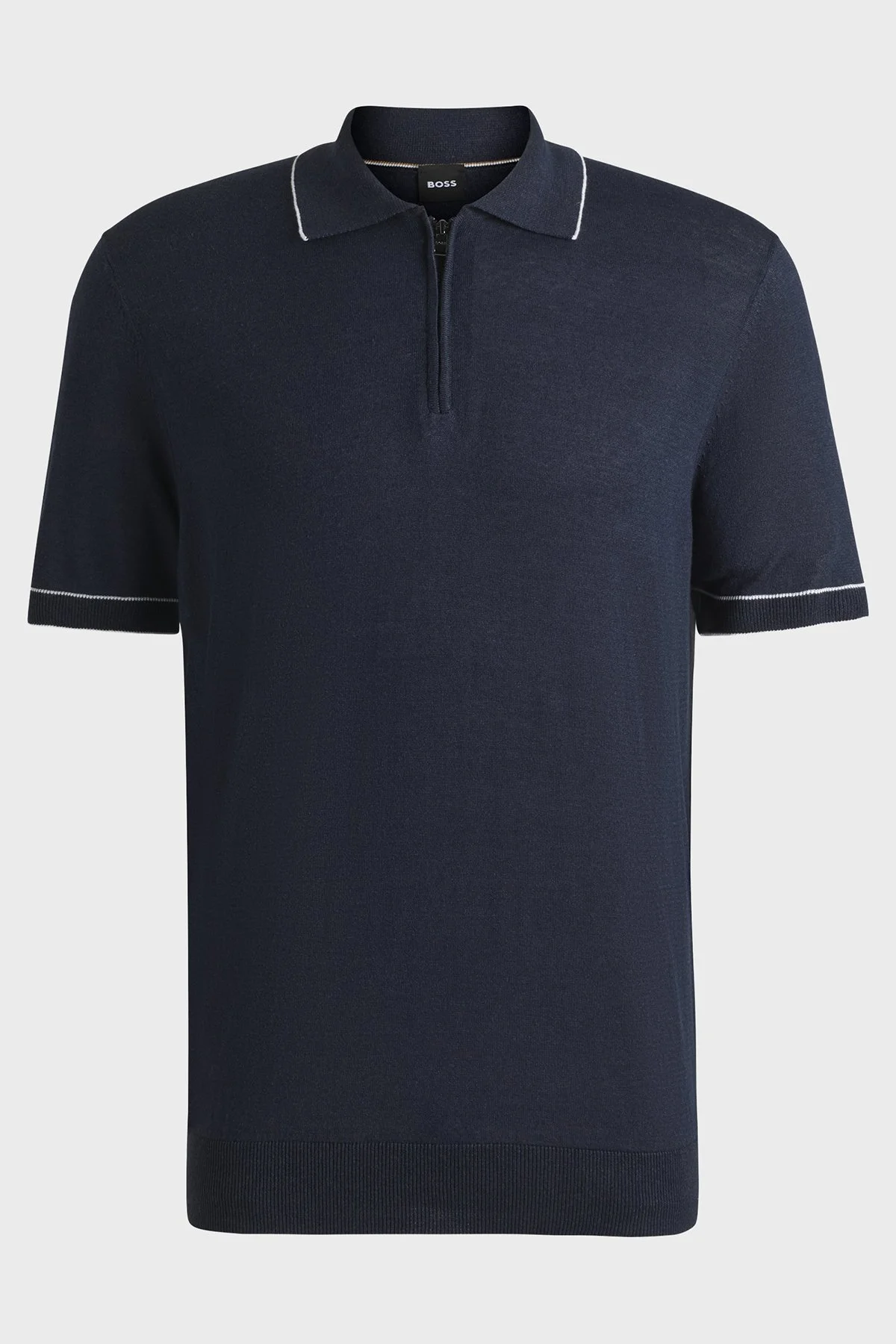 Boss Keten Karışımlı Regular Fit Yarım Fermuarlı Erkek Polo Yaka T Shirt 50537640 404 LACİVERT - 5