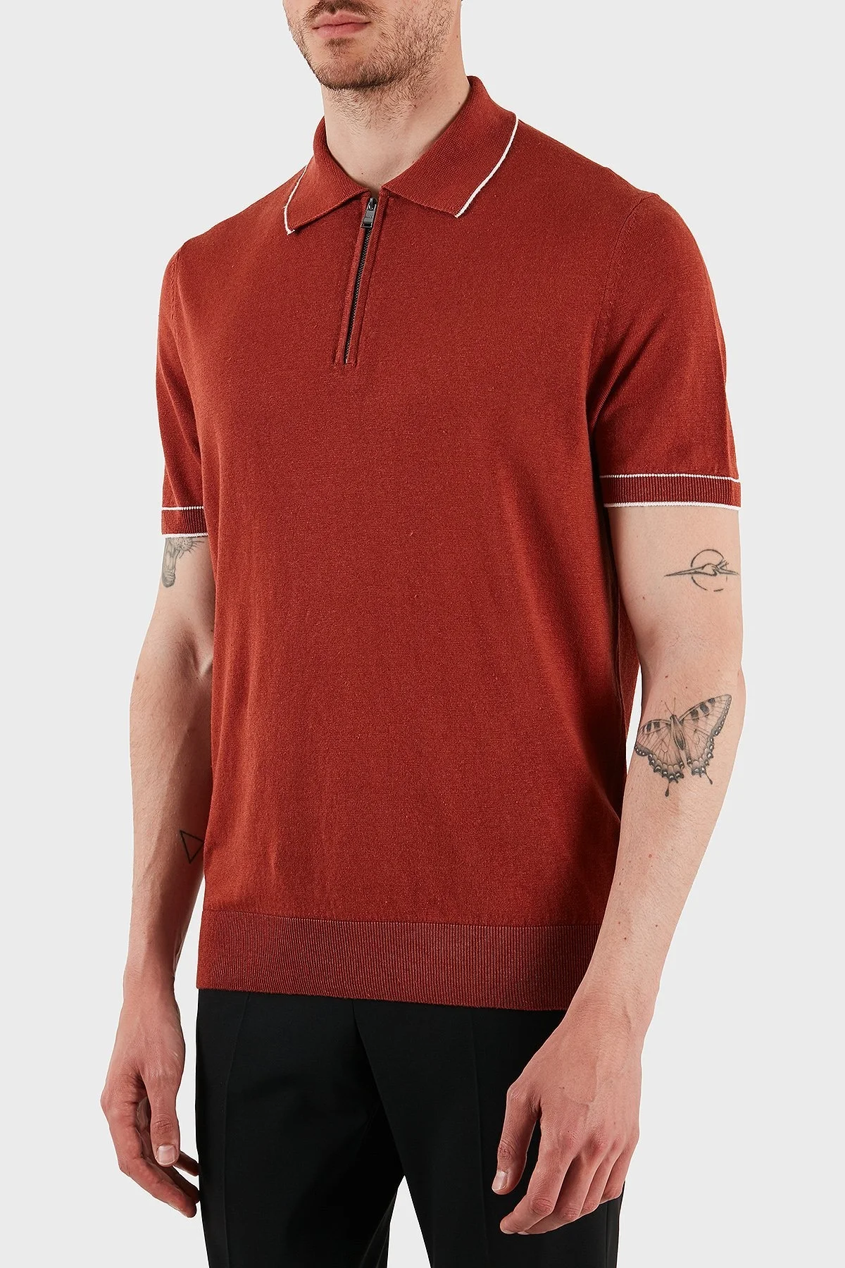 Boss Keten Karışımlı Regular Fit Yarım Fermuarlı Erkek Polo Yaka T Shirt 50537640 806 KİREMİT - 4