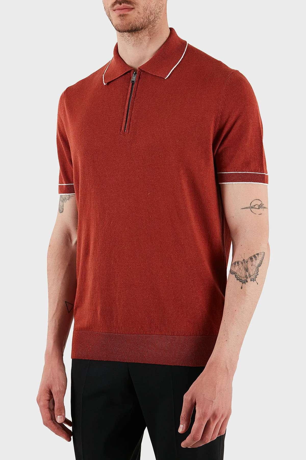 Boss Keten Karışımlı Regular Fit Yarım Fermuarlı Erkek Polo Yaka T Shirt 50537640 806 KİREMİT - 4