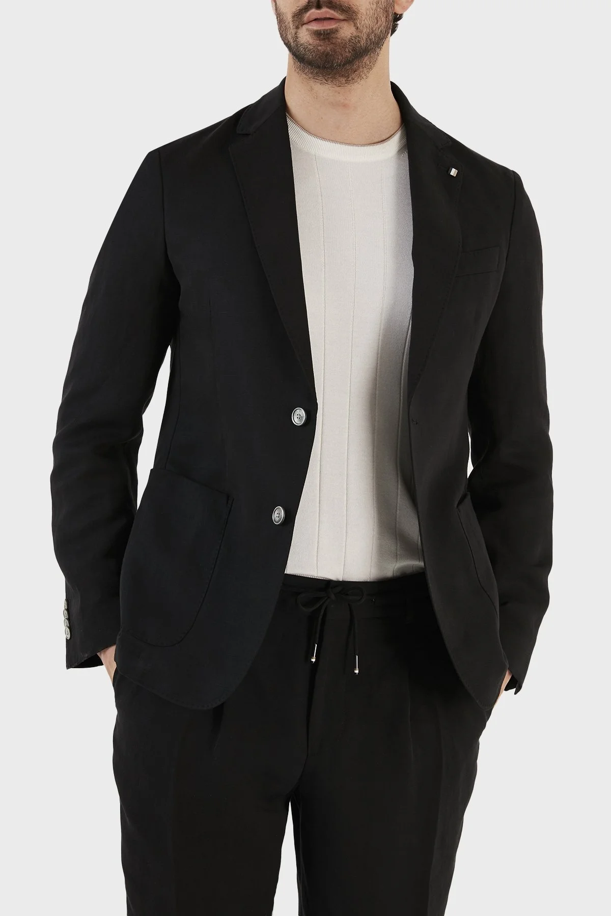 Boss Keten Karışımlı Slim Fit Çift Yırtmaçlı Blazer Erkek Ceket 50491887 001 SİYAH - 1