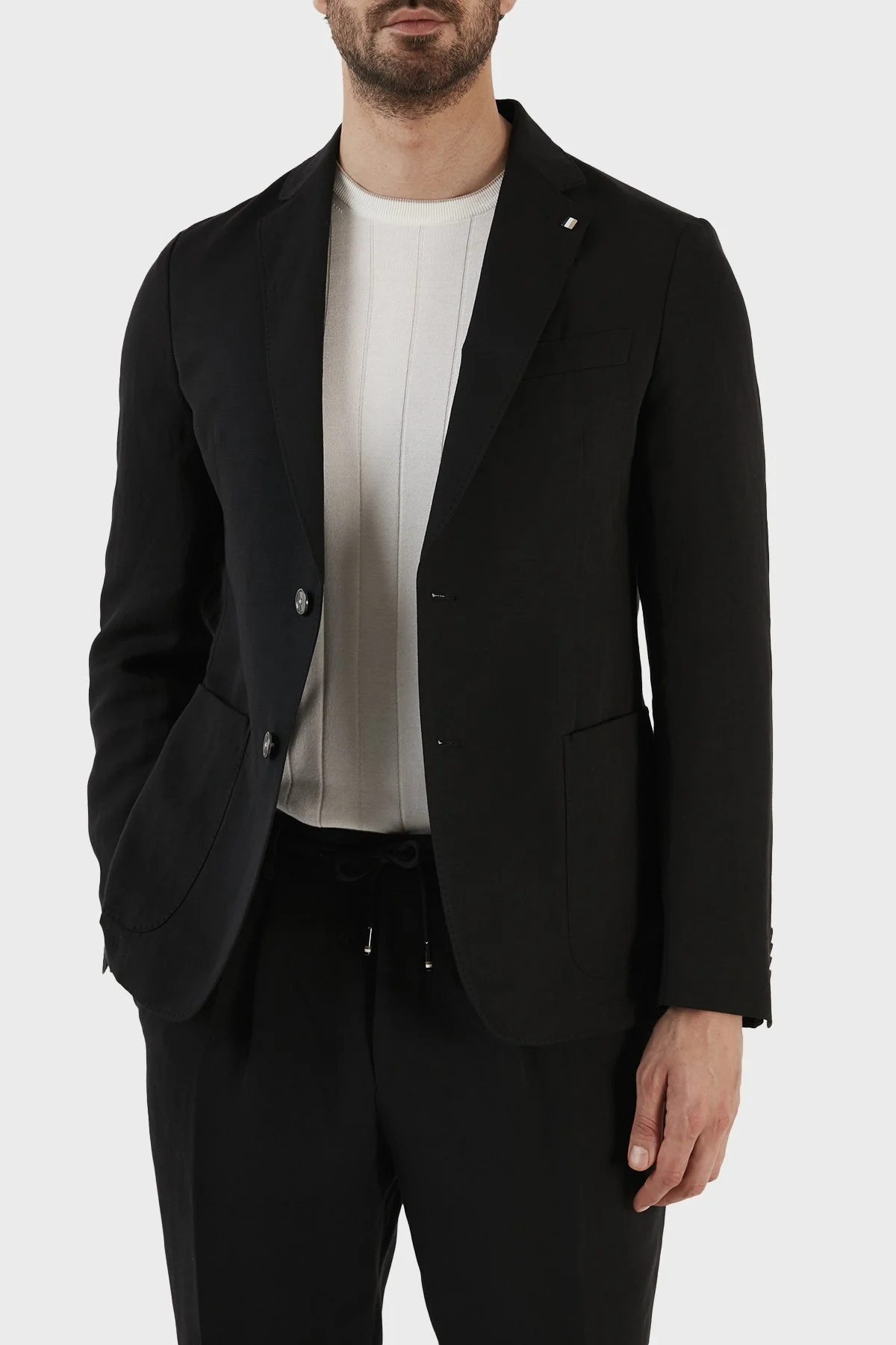 Boss Keten Karışımlı Slim Fit Çift Yırtmaçlı Blazer Erkek Ceket 50491887 001 SİYAH - 2