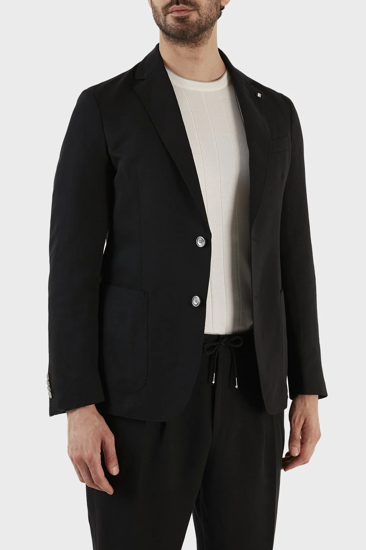 Boss Keten Karışımlı Slim Fit Çift Yırtmaçlı Blazer Erkek Ceket 50491887 001 SİYAH - 3