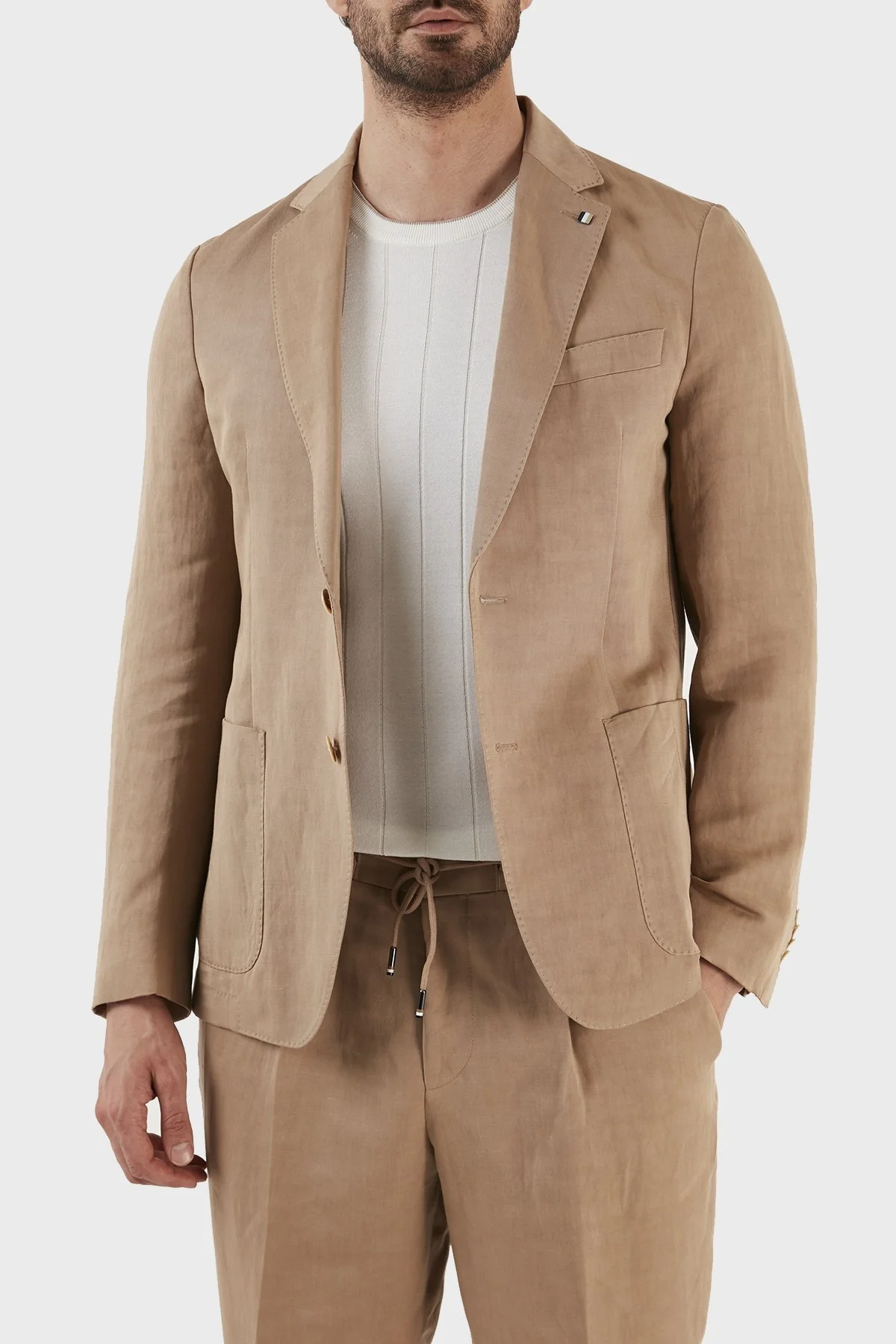 Boss Keten Karışımlı Slim Fit Çift Yırtmaçlı Blazer Erkek Ceket 50491887 260 KAHVE - 1